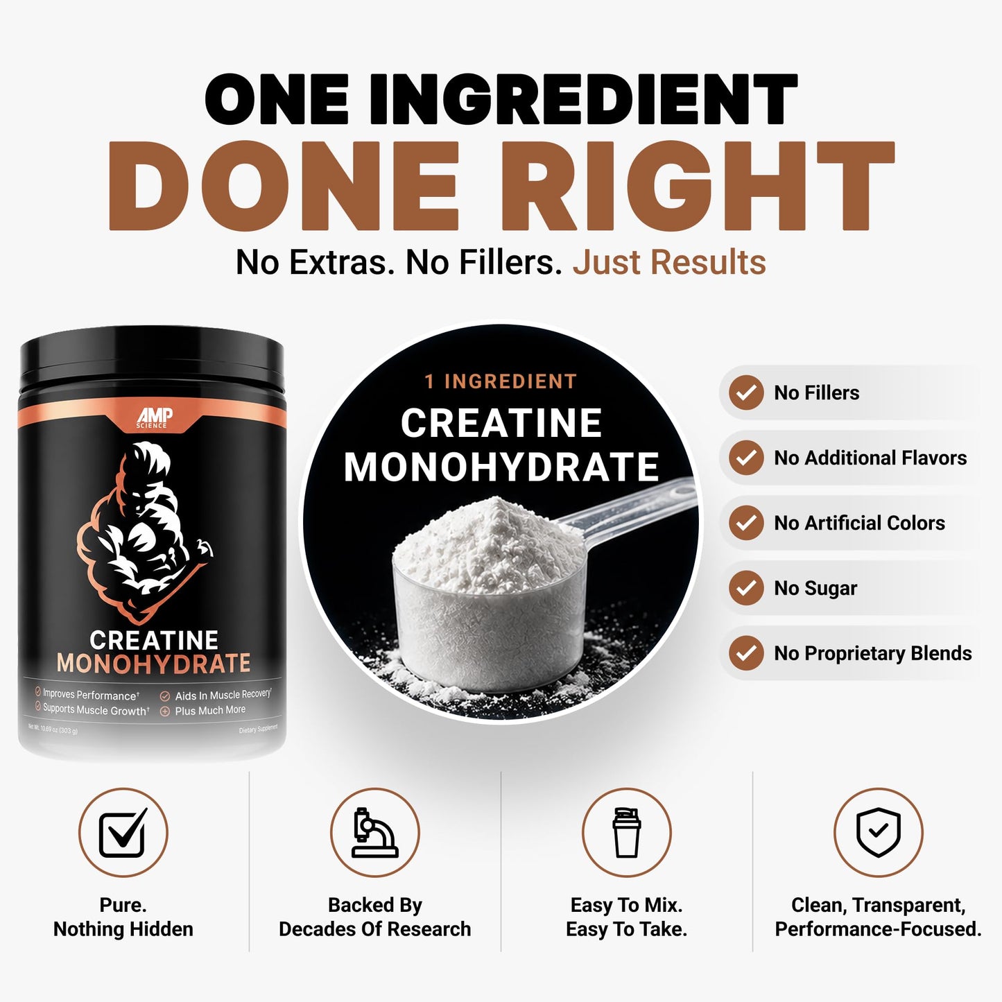 AMP Science Creatine Monohydrate Powder, 10.69 Ounce