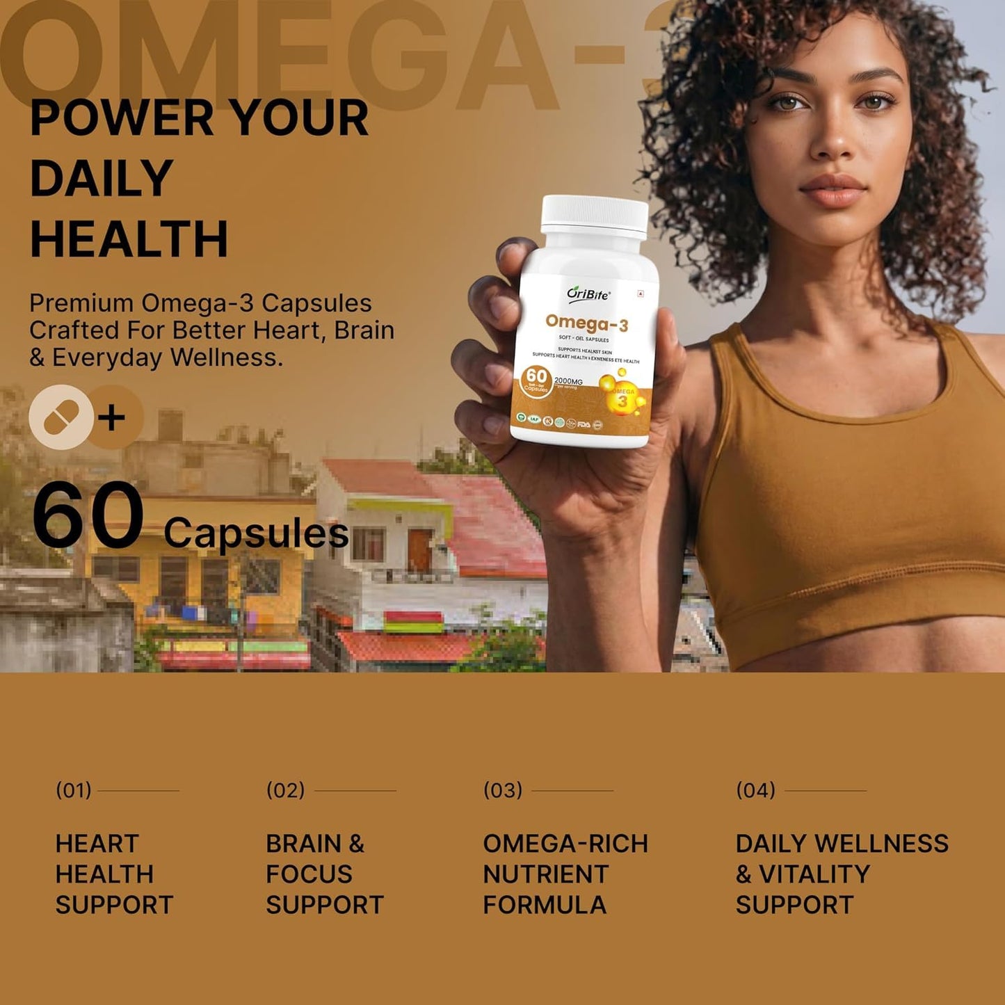 ORIBITE Omega-3 Fish Oil 2000mg Softgel Capsules, 60 Count