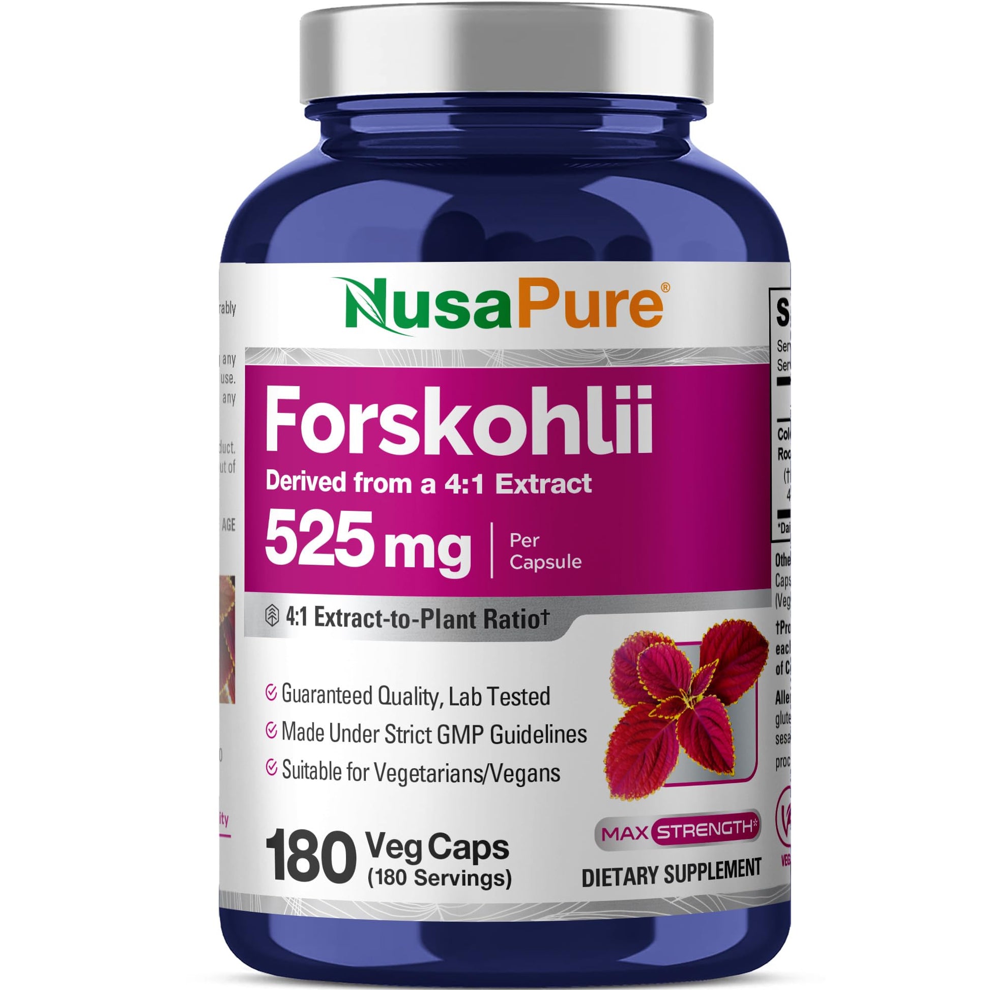 NusaPure Forskohlii 525mg Capsules, 180 Count