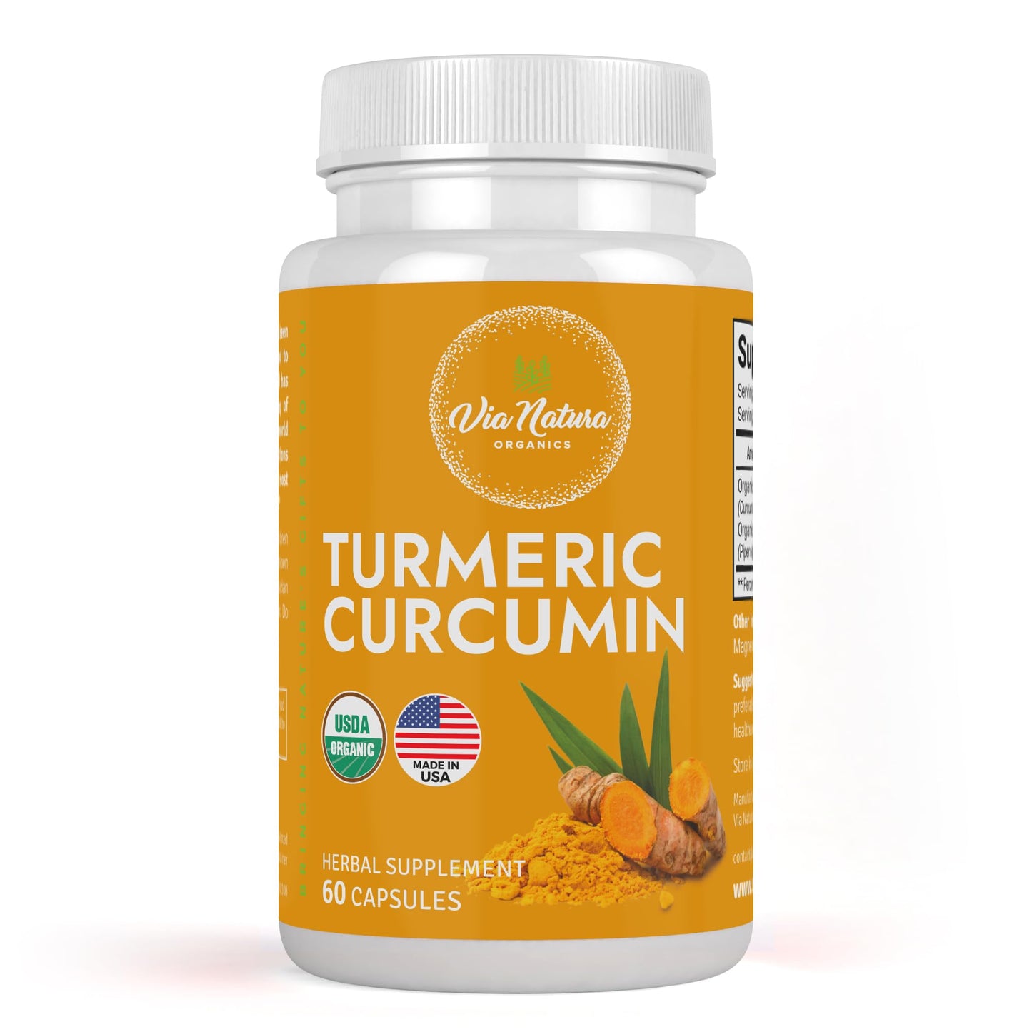 Via Natura Organics Turmeric Curcumin 1000mg Capsules, 60 Count