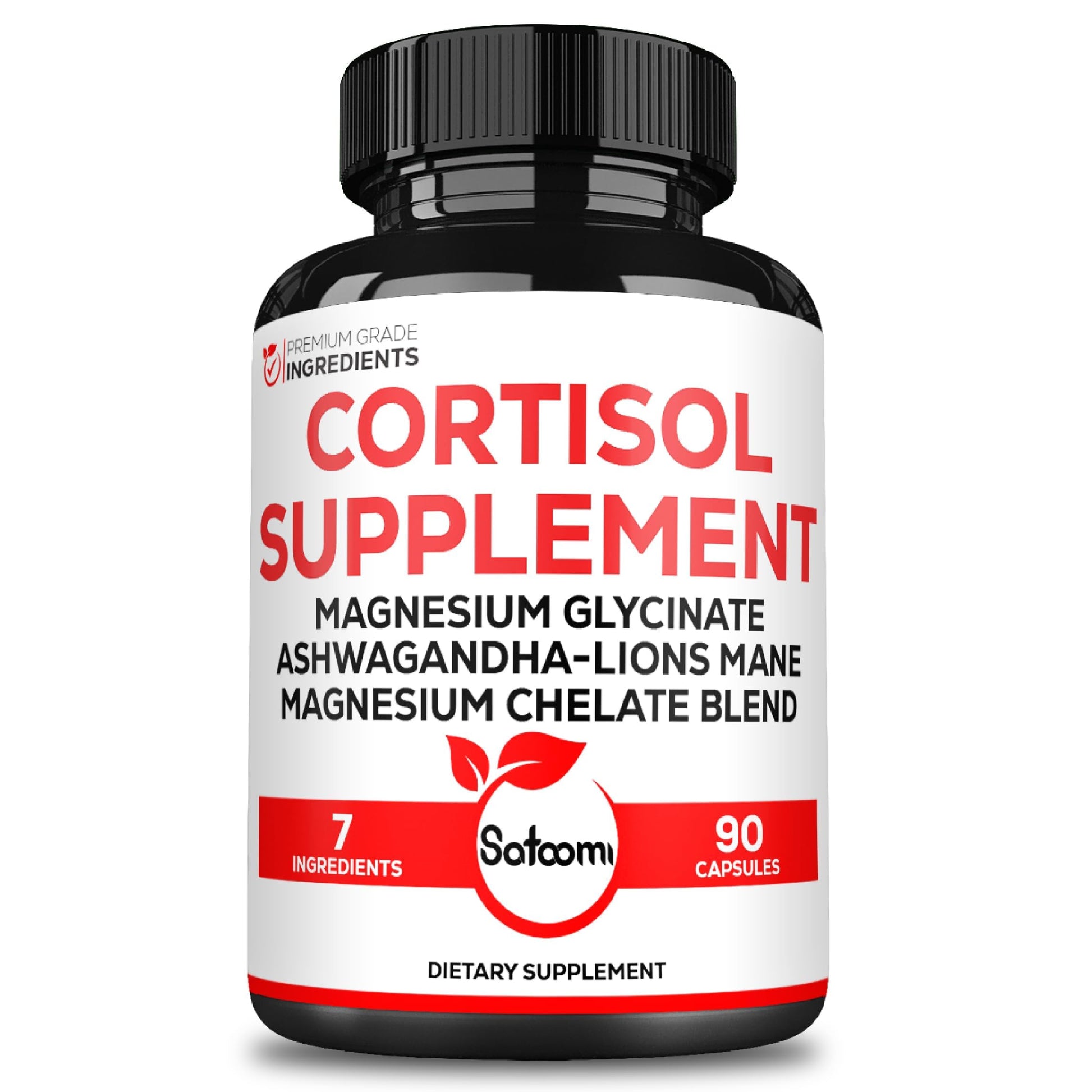 Satoomi 7in1 Cortisol Supplement Magnesium Glycinate with Ashwagandha, Magnesium Glycinate and Citrate Capsules, 90 Count