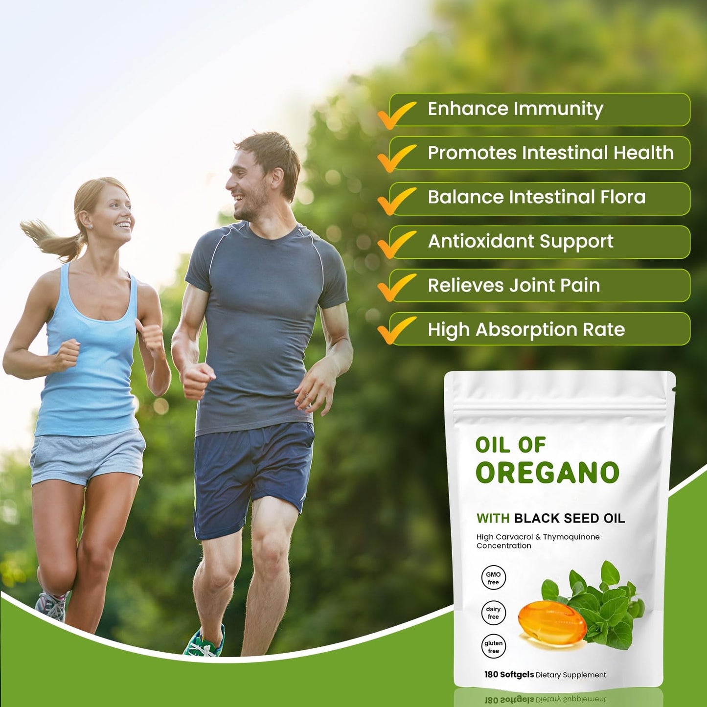 YKJHCSL Oil of Oregano with Black Seed Oil 200mg 360 Capsules