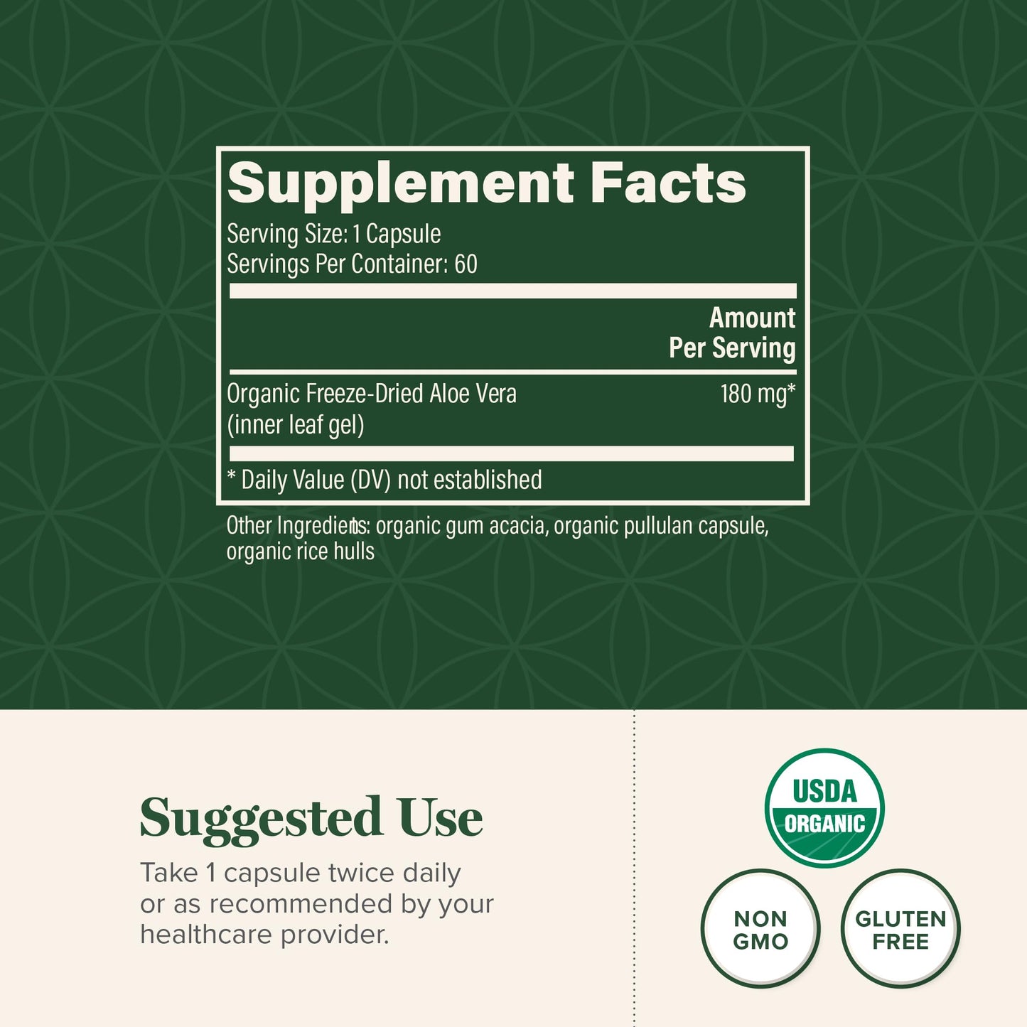 Global Healing Center Aloe Vera Bio-Active Organic Leaf Supplement 200x Concentrate Capsule, 60 Capsules