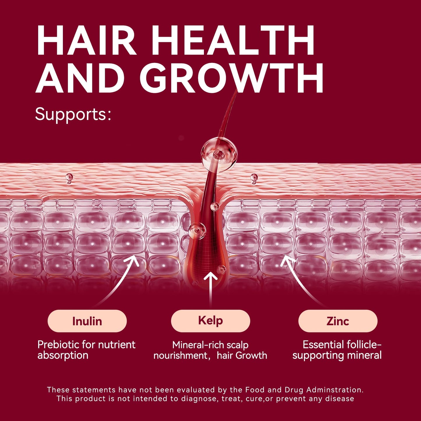 XKQ Hair Growth Supplements for Men & Women – Hair Skin and Nails Supplement with Biotin, Zinc & Kelp – Capsule, 60 Capsules