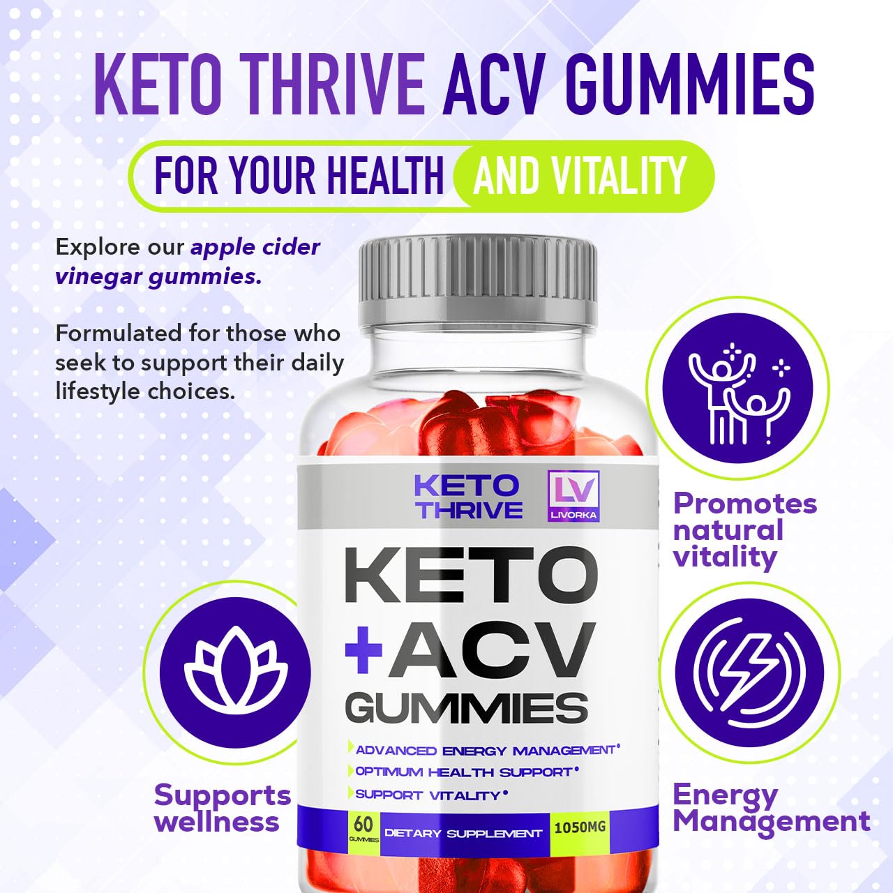 LIVORKA Keto Thrive ACV Gummies, 60 Gummies