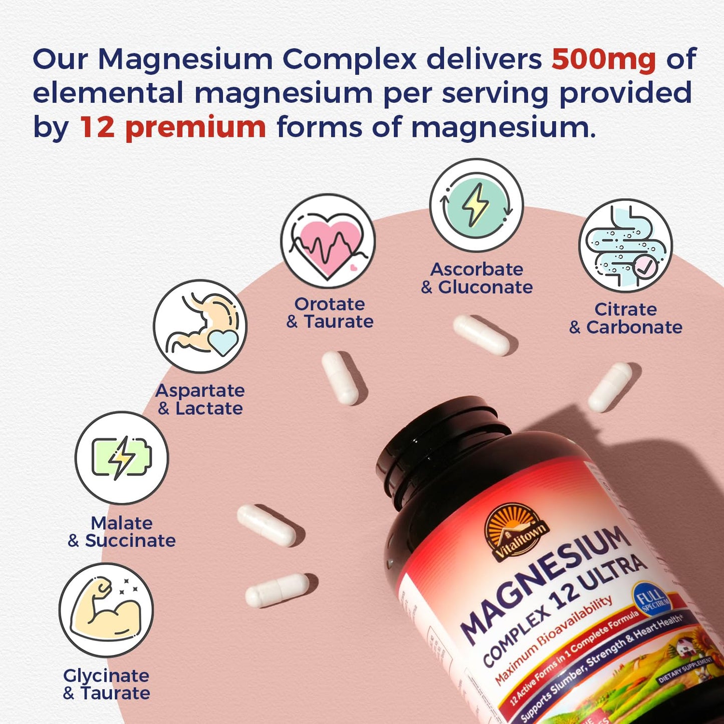 Vitalitown Magnesium Complex Supplement Capsules, 240 Capsules