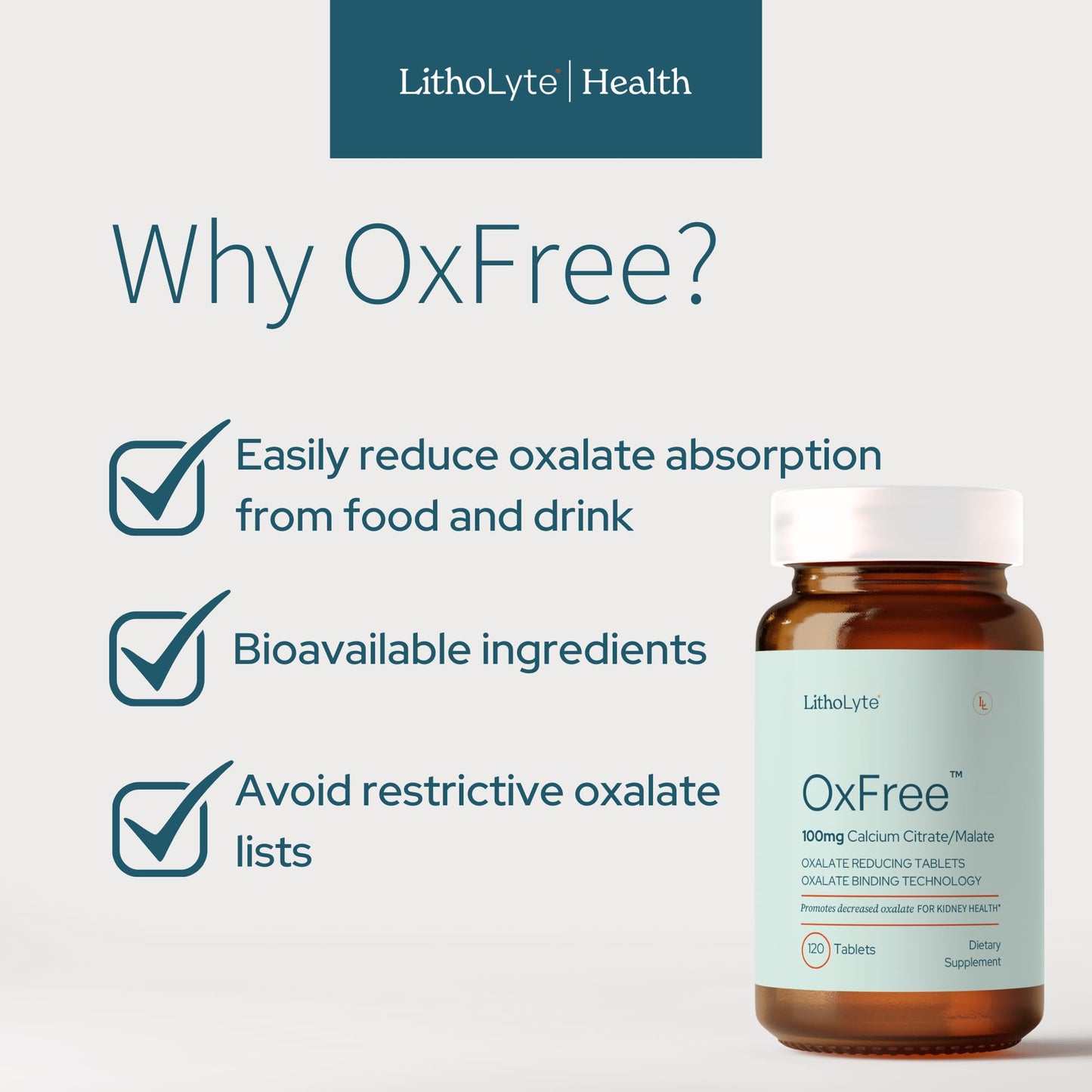 LithoLyte OxFree Oxalate Reducing Tablets, 120 Tablets