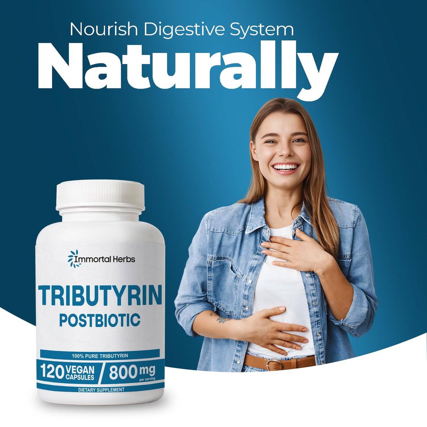 Immortal Herbs Tributyrin Supplement 800mg Capsule, 120 Count