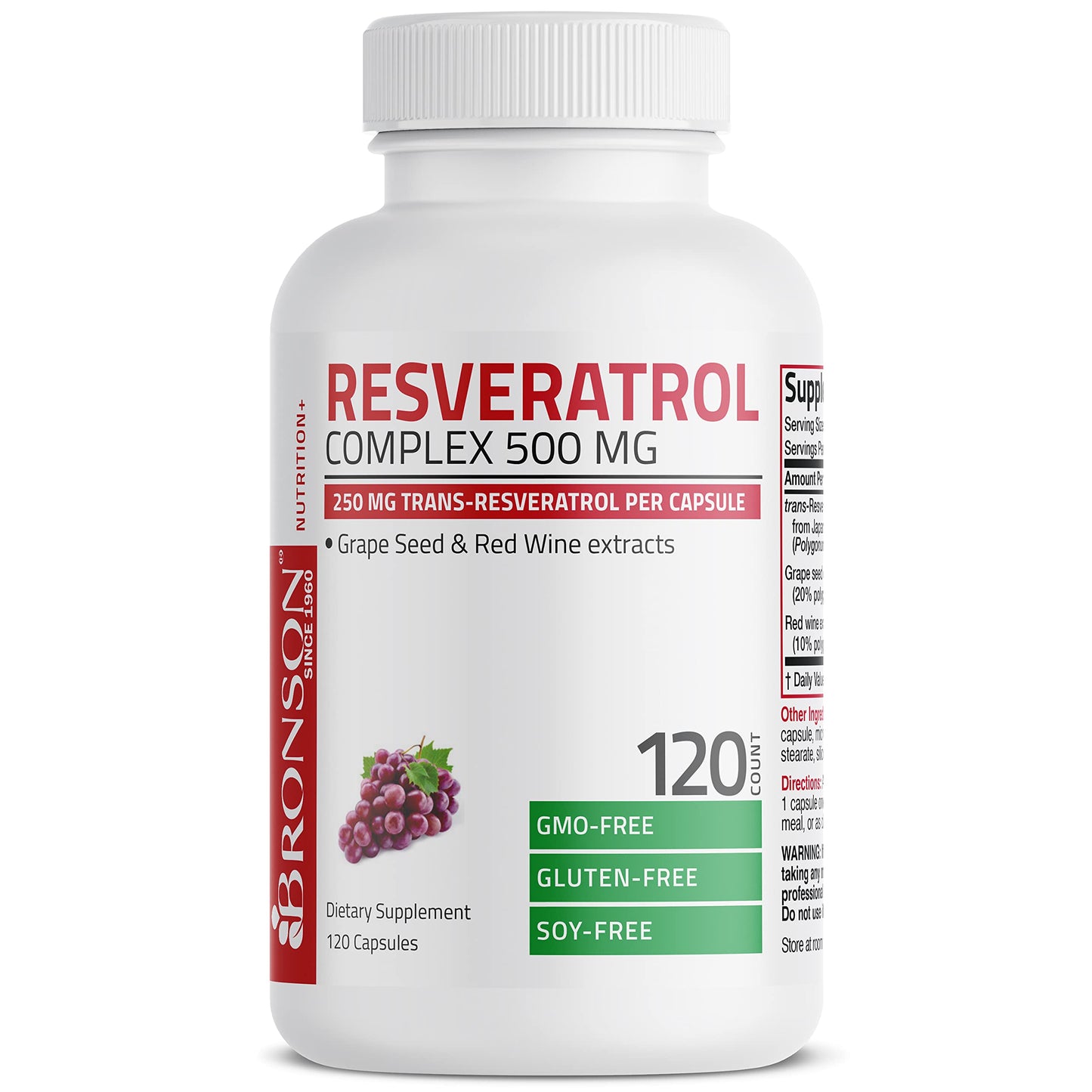 Bronson Resveratrol Complex 500 mg with Grape Seed & Red Wine, 120 Capsules