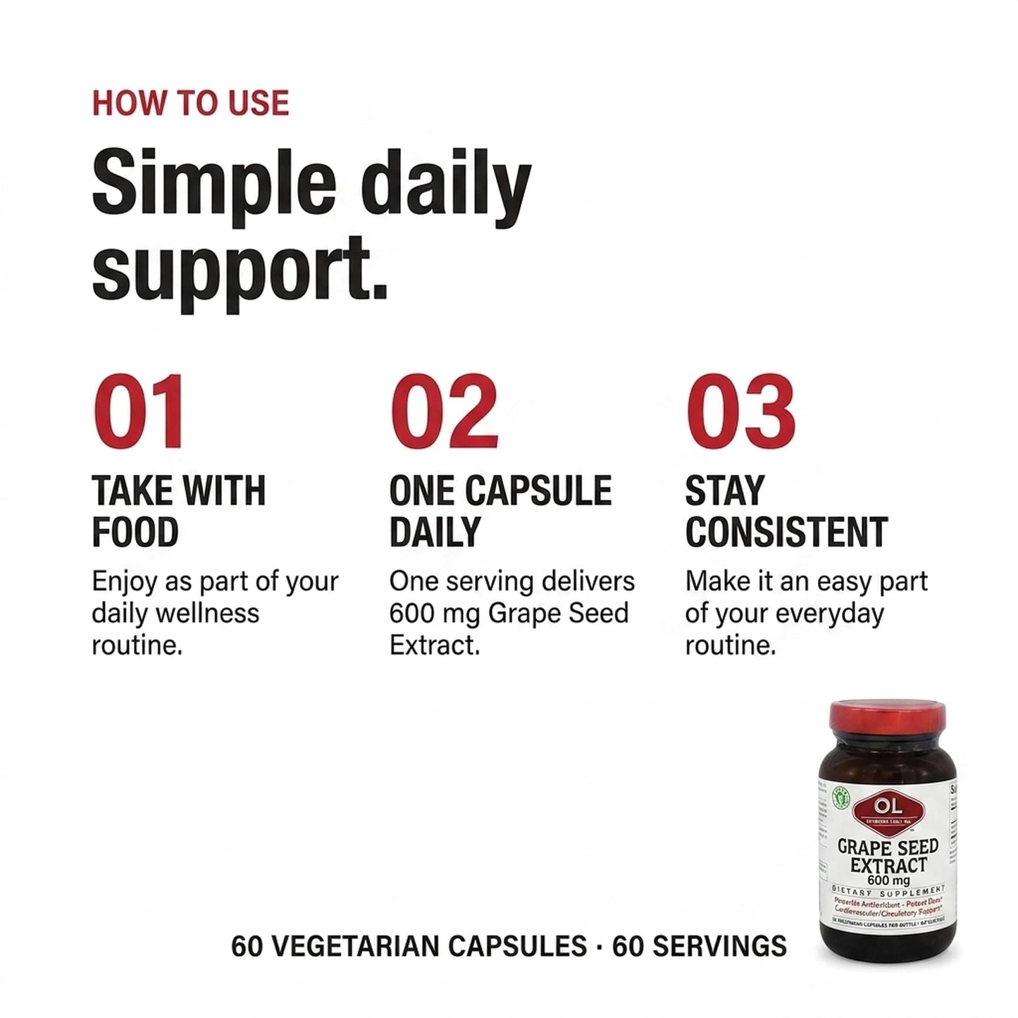 Olympian Labs Grape Seed Extract 600mg Capsule, 60 Count