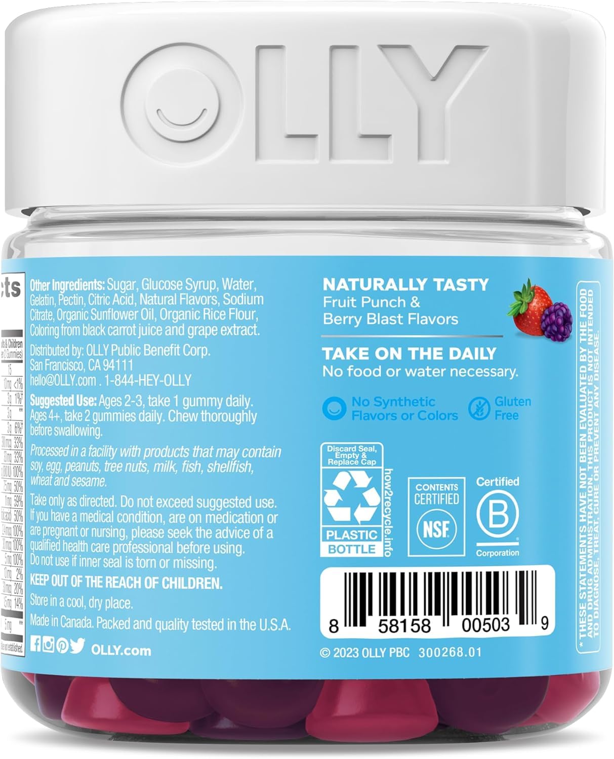 OLLY Kids Multi Vitamin Plus Probiotic Gummies Berry Flavor, 140 Gummies