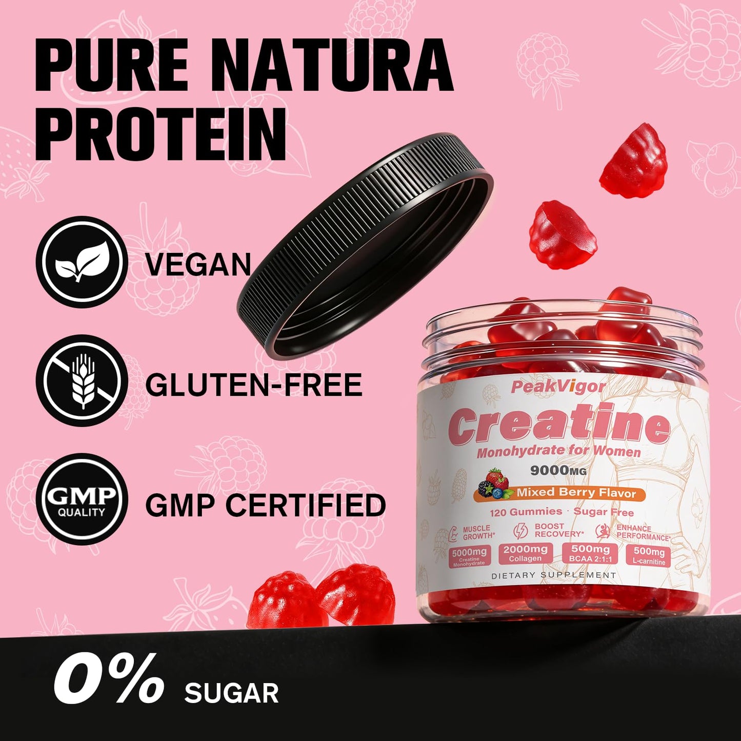 PeakVigor Organics 12-in-1 Creatine Monohydrate Gummies 120 Gummies