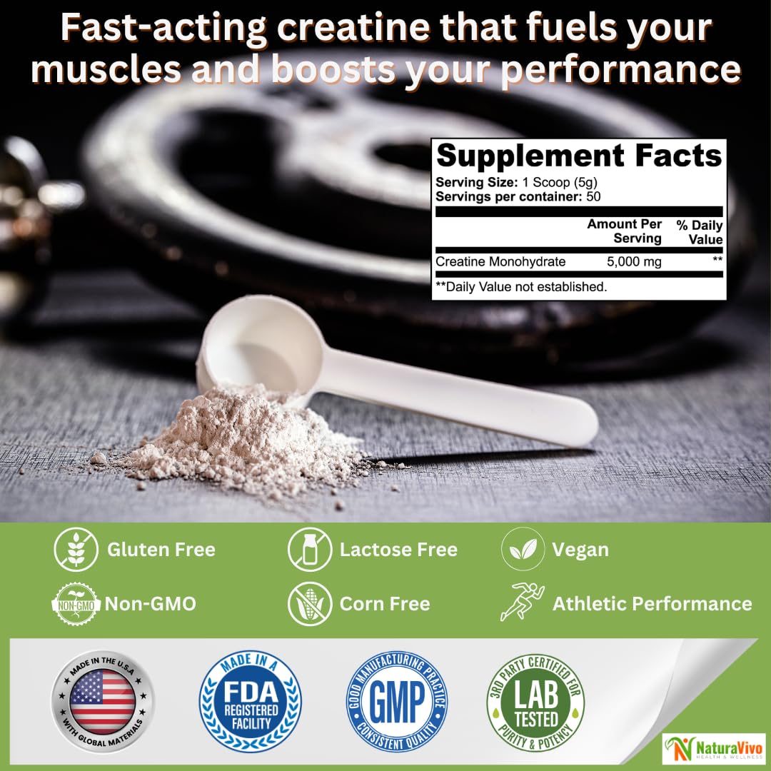 NaturaVivo Health & Wellness Creatine Monohydrate Powder 8.8 oz