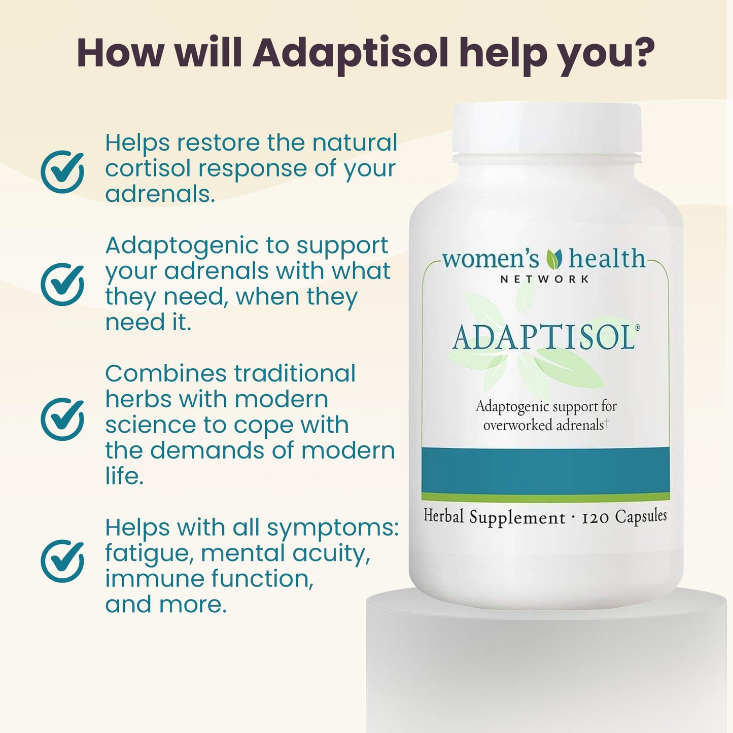 Women's Health Network Adaptisol Adrenal Support Supplements for Women Cortisol Supplements with Adaptogens Capsules 120 Count