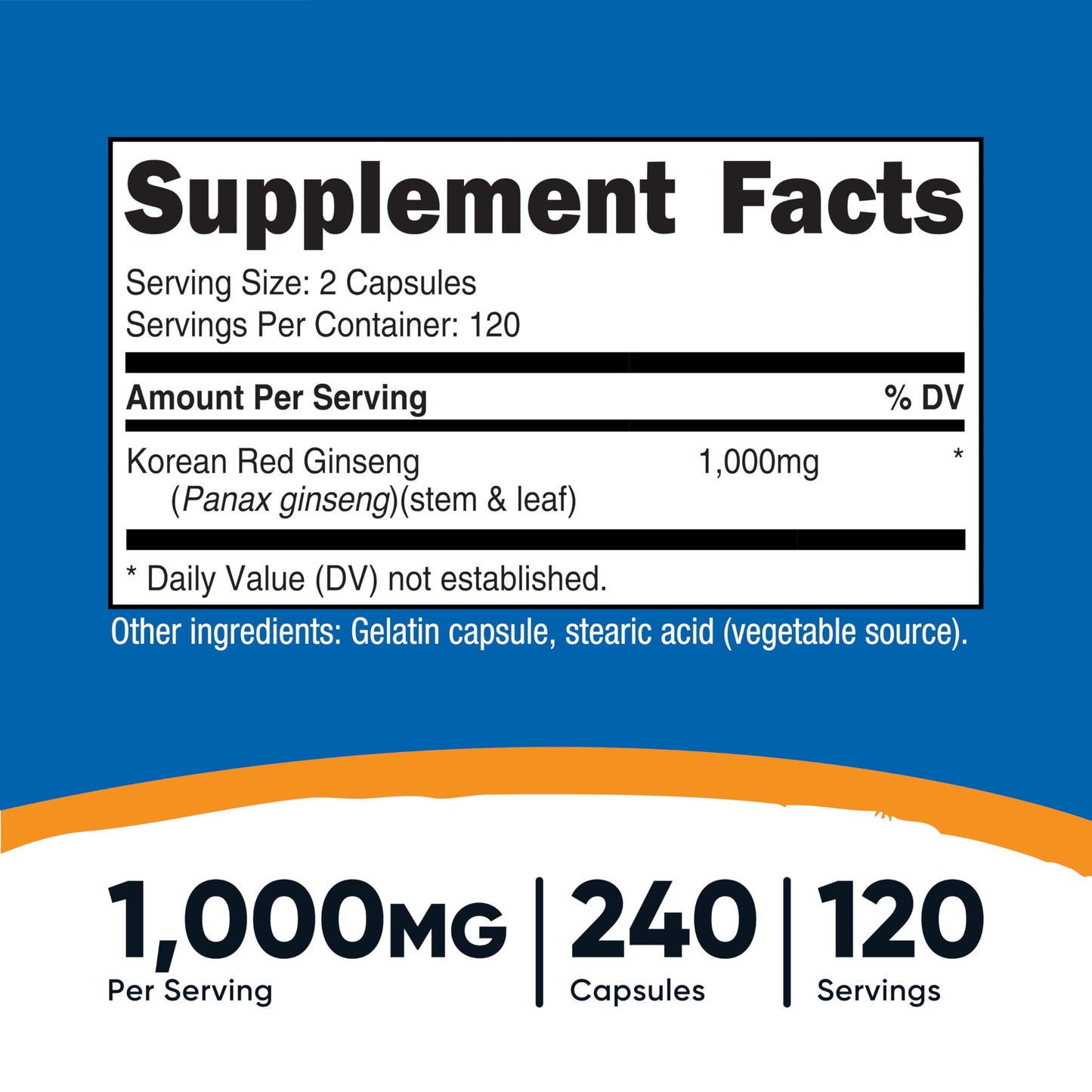 Nutricost Korean Panax Red Ginseng 1000mg Capsules, 240 Count