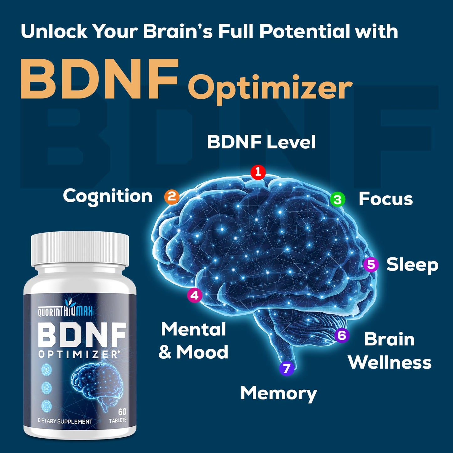 Quorinthiumax Nootropic Brain Supplement for Memory and Focus – BDNF Optimizer – Cognitive, Mental Clarity & Mood – High Absorption – Organic Lion's Mane, L-Theanine, Ginkgo Biloba & Alpha GPC, 120 Tablets