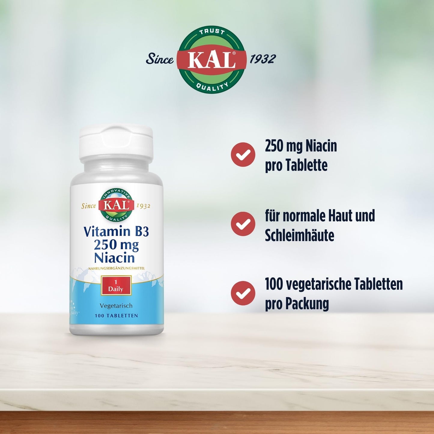 KAL Niacin 250 mg Tablet, 100 Tablets
