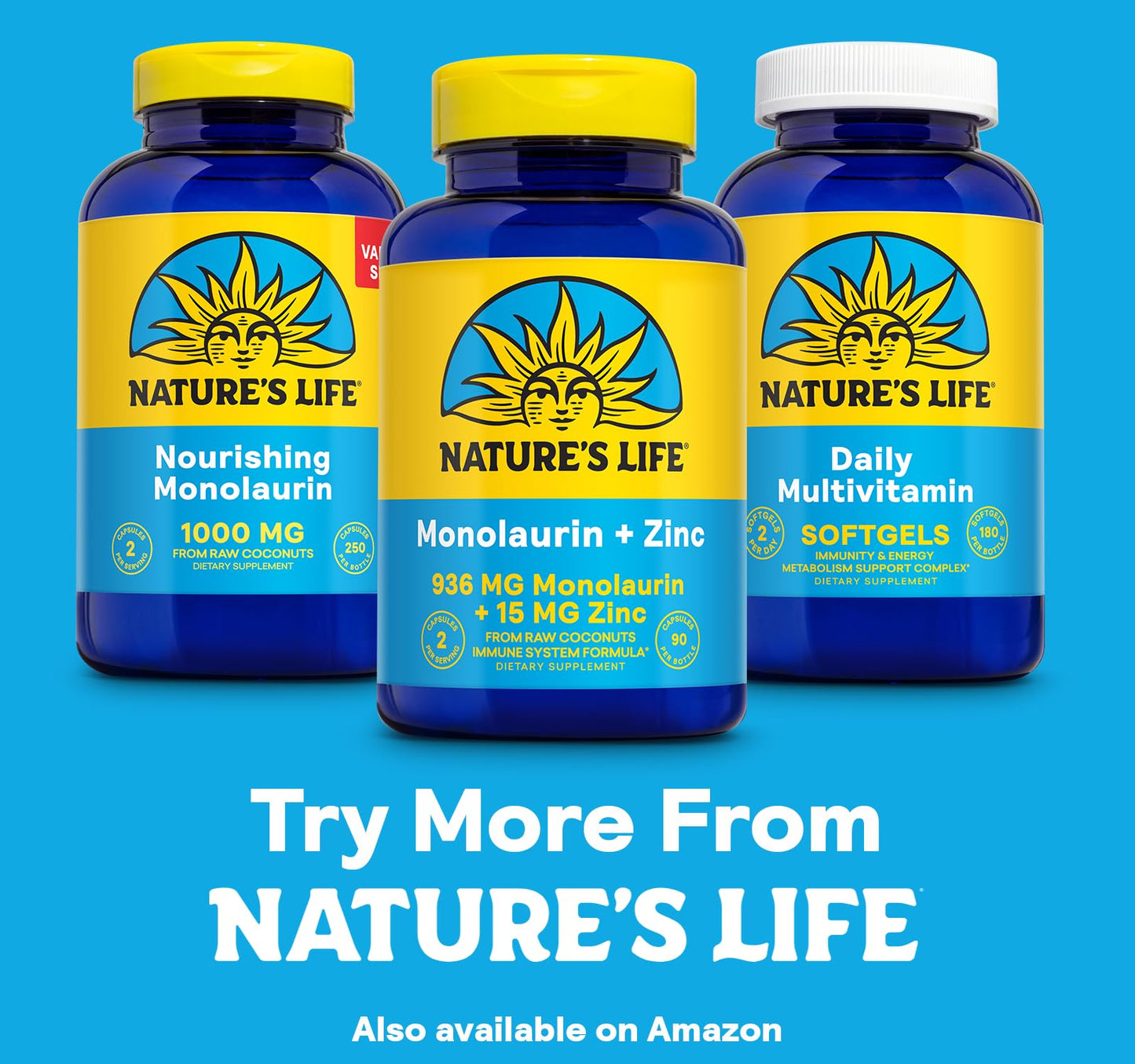 Nature's Life Monolaurin Plus Zinc Immune Support Supplement Capsules, 90 Count