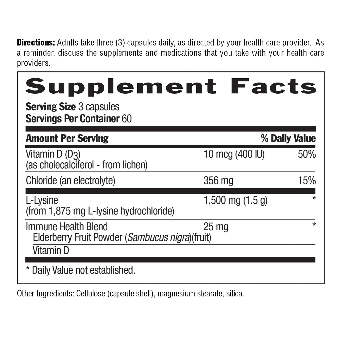 Country Life L-Lysine 1500mg Capsules with Vitamin D & Elderberry – Advanced Immune Support and Collagen Renewal – Gluten-Free & Vegan, 180 Count