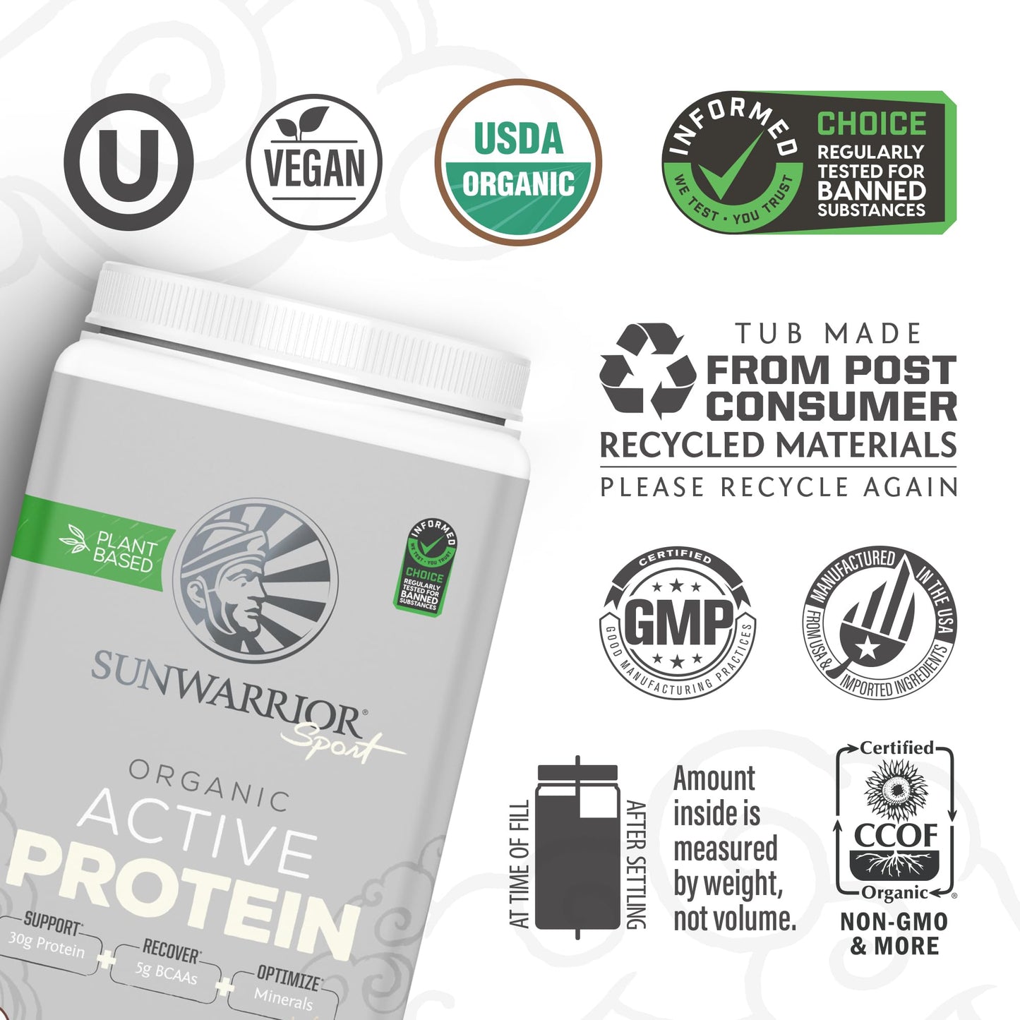 Sunwarrior Vegan Protein Powder USDA Organic, 49.3 Servings