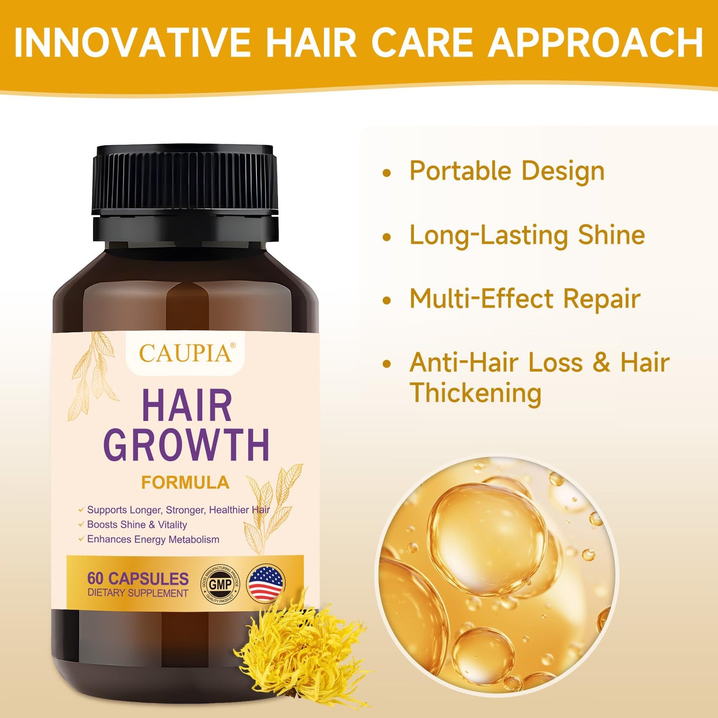 CAUPIA Hair Energy Supplement Capsules for Hair Growth and Scalp Support, 60 Capsules