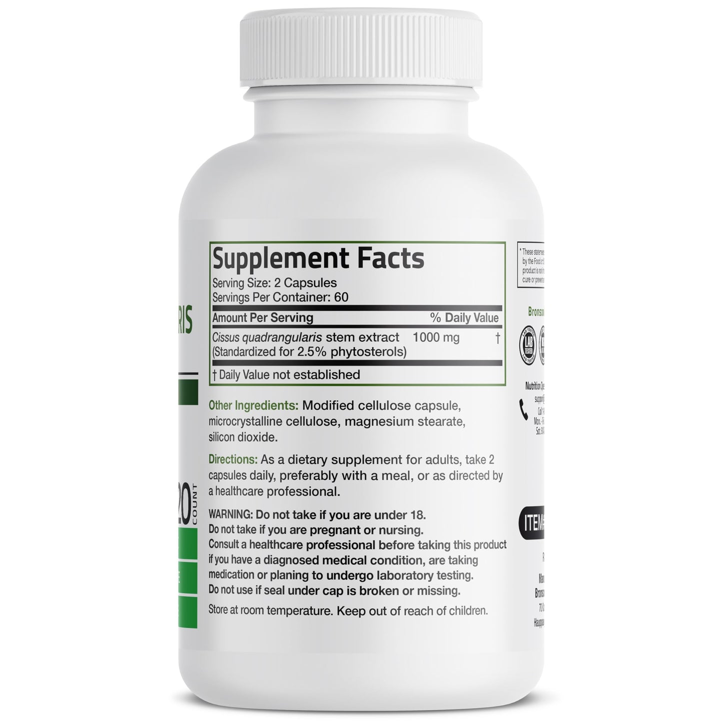 Bronson Cissus Quadrangularis Extract 1000 mg Capsules, 120 Count