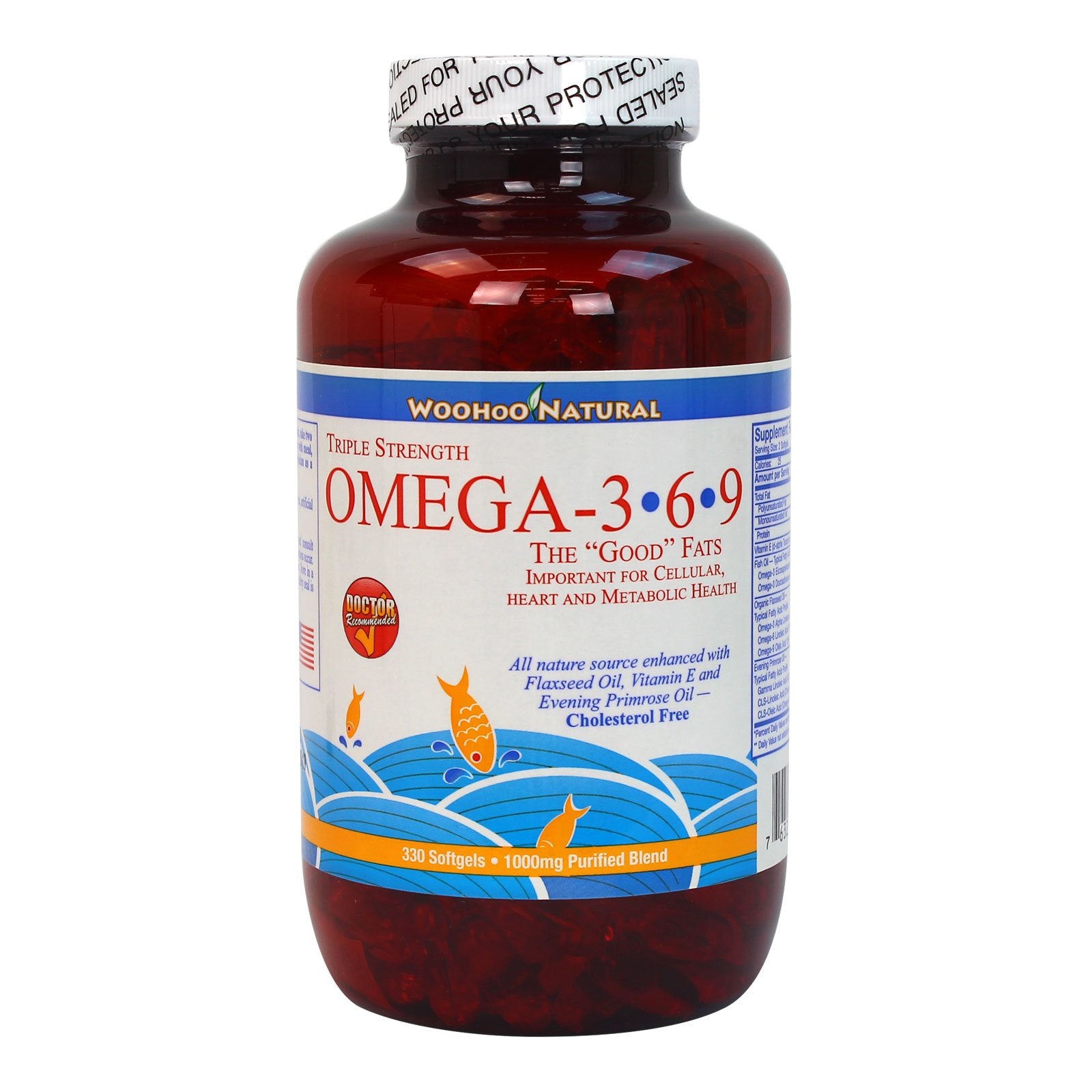 Woohoo Natural Triple Strength Cholesterol Free Omega 3 6 9 Fish Oil Capsule, 330 Count