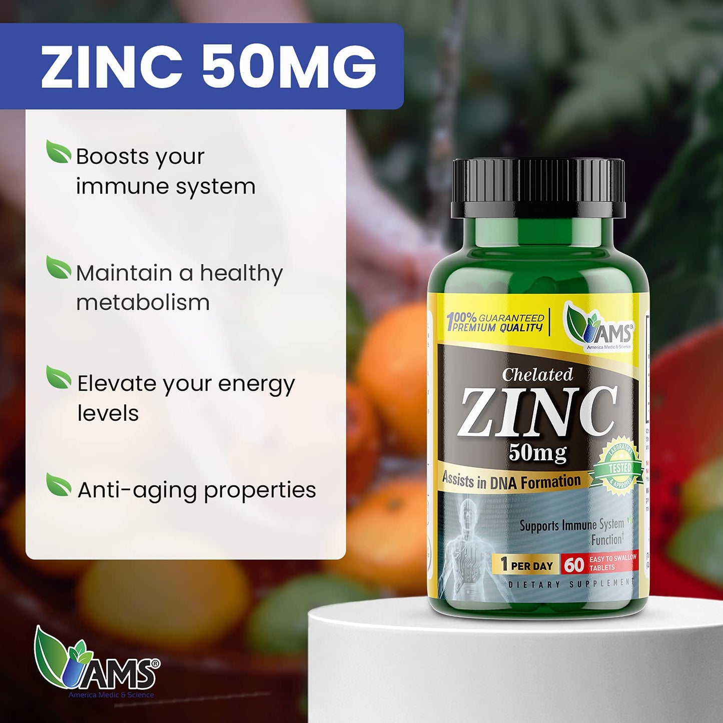 America Medic & Science Chelated Zinc 50 mg 60 Tablets