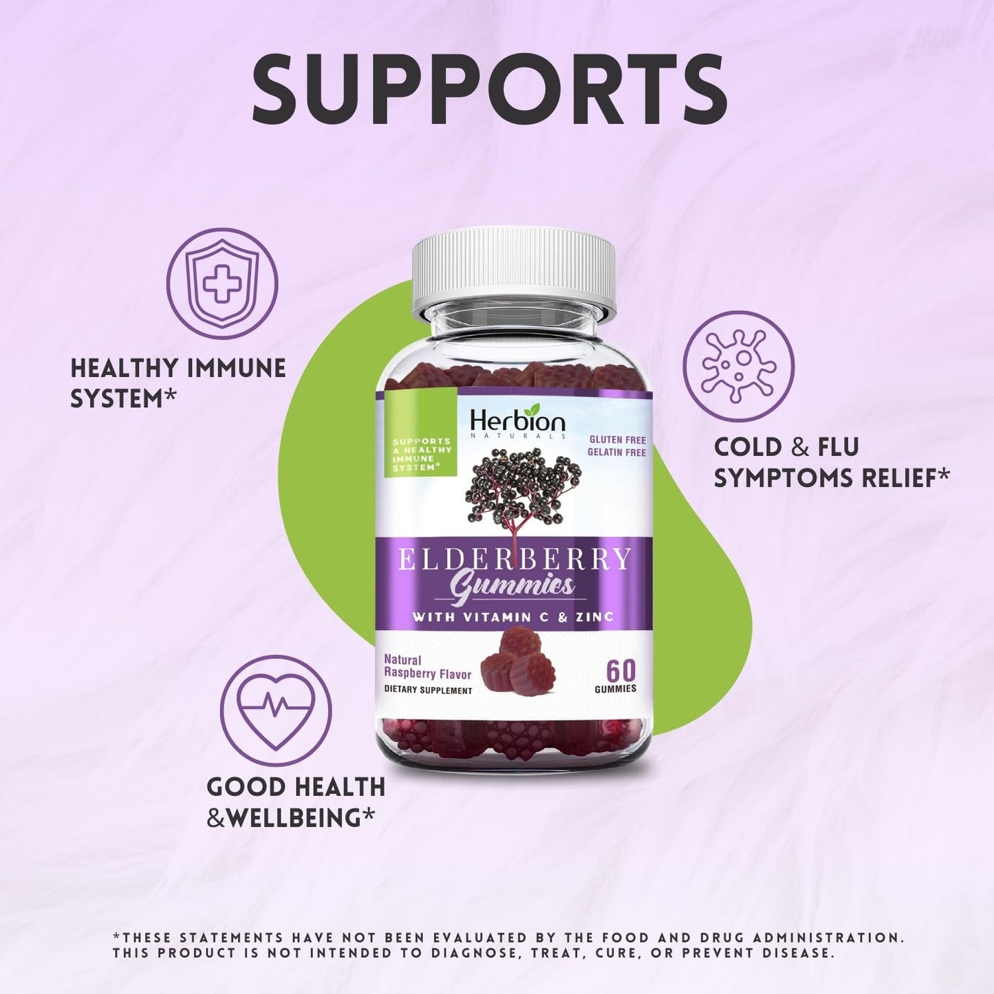HERBION Elderberry Gummies with Vitamin C & Zinc Pack of 4
