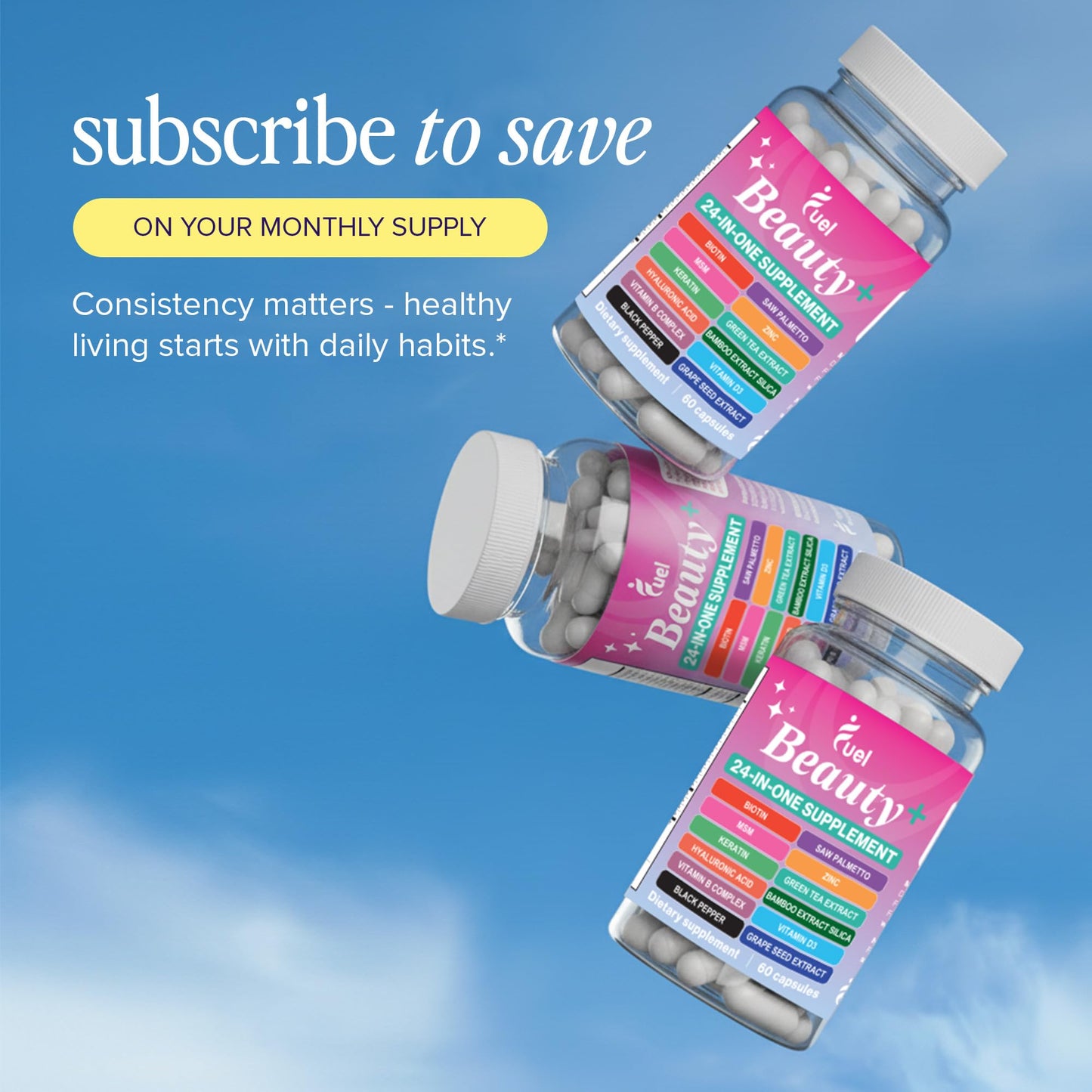 Fuel Beauty+ 24-in-1 Hair, Skin & Nails Vitamins for Women Capsules 60 Count