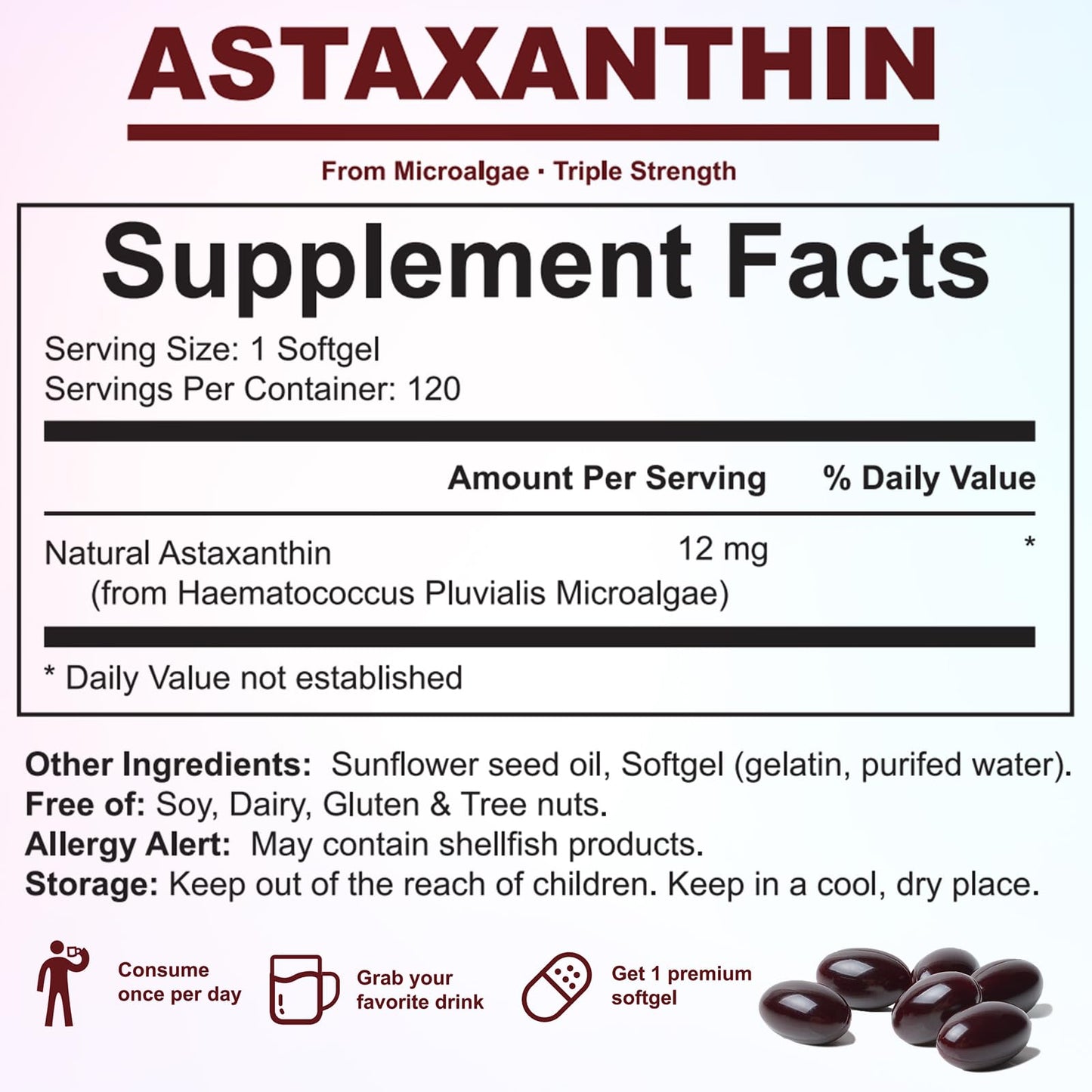 HICFRWE Astaxanthin 12mg Softgel 120-count