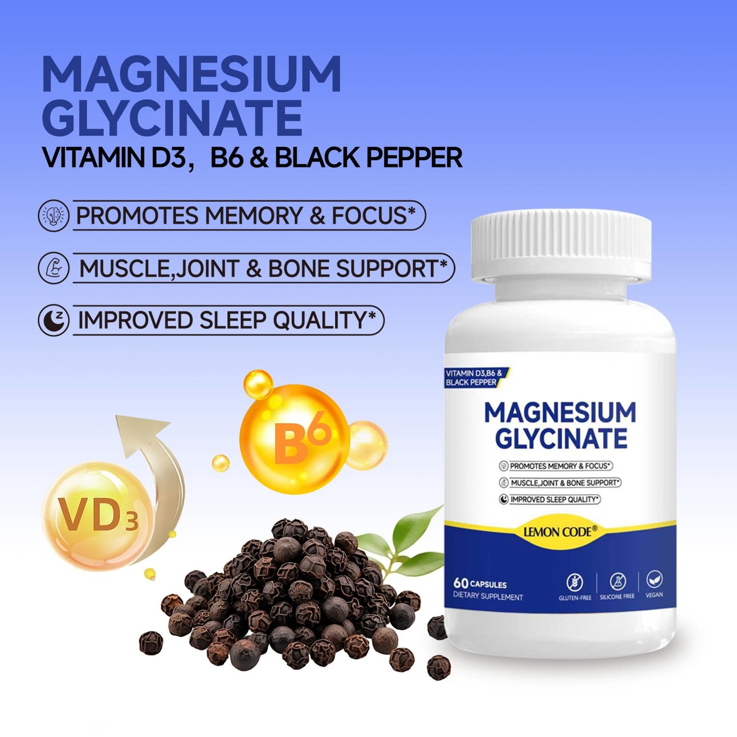 LEMON CODE Magnesium Glycinate Capsules, 60 Capsules