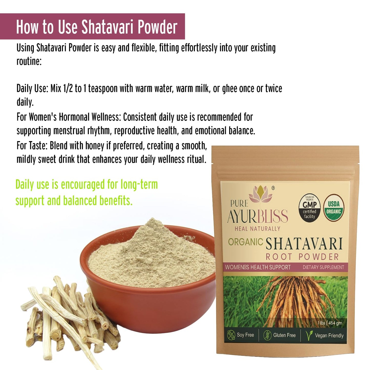 PureAyurbliss Shatavari Root Powder 16 oz
