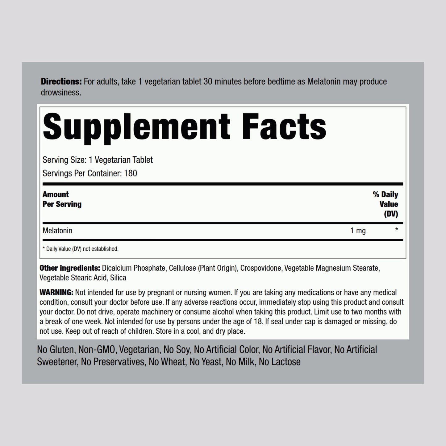 Piping Rock Melatonin 1 mg Tablet, 180 Count