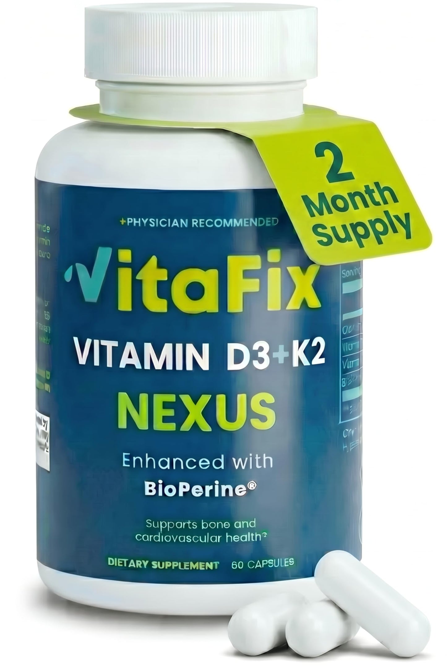 VitaFix Vitamin D3 K2 5000 IU (MK-7 100 mcg) Capsules, 60 Count