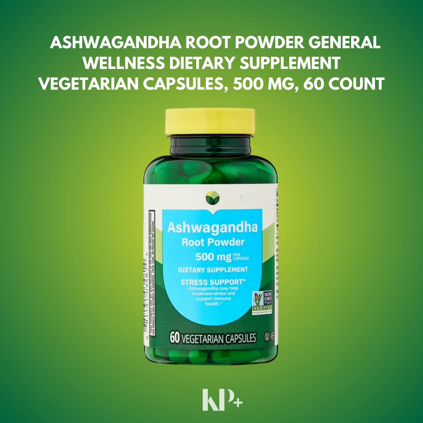 KP+ Ashwagandha Root Powder 500 mg Capsules, 120 Count