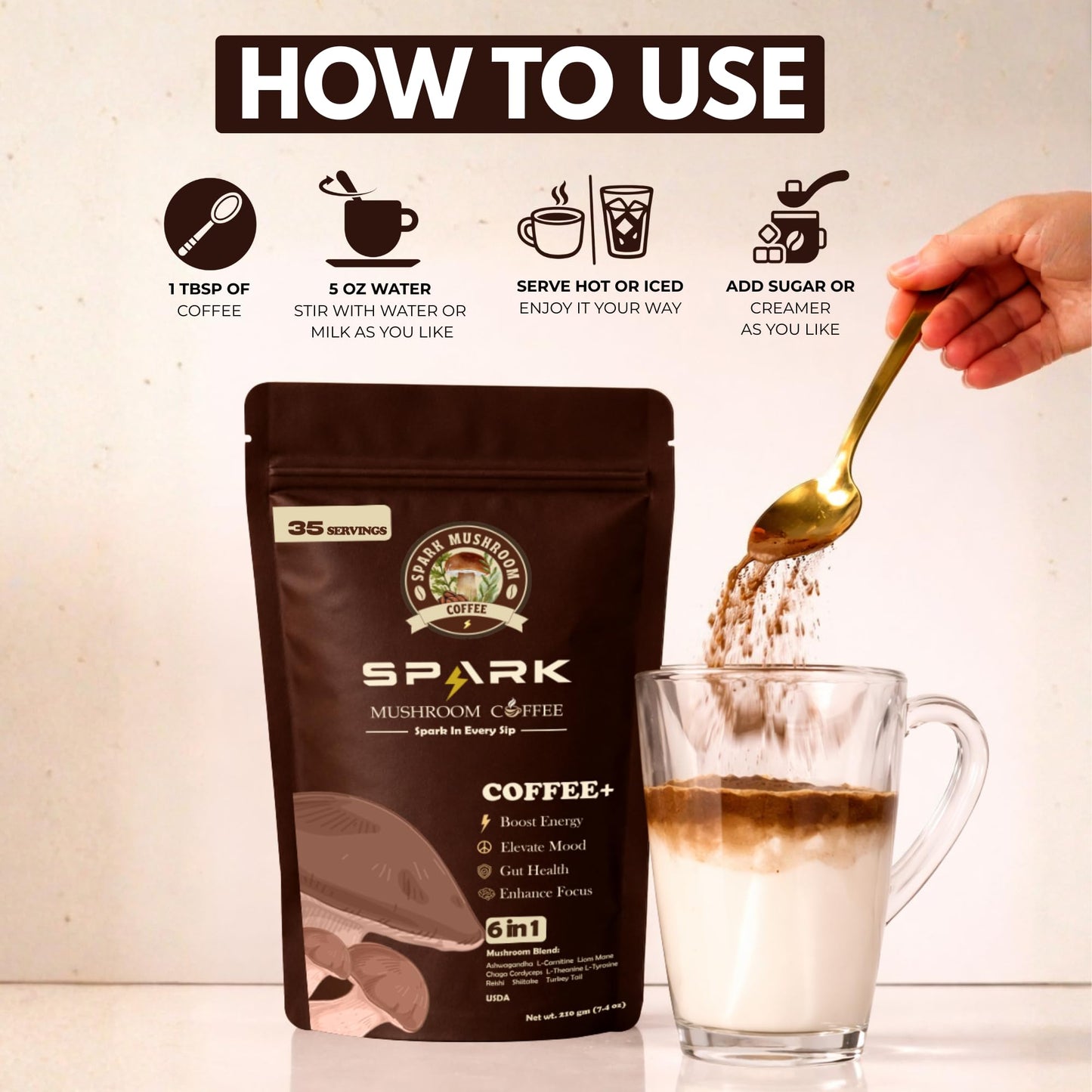 Spark Mushroom Coffee Powder 7.4 oz