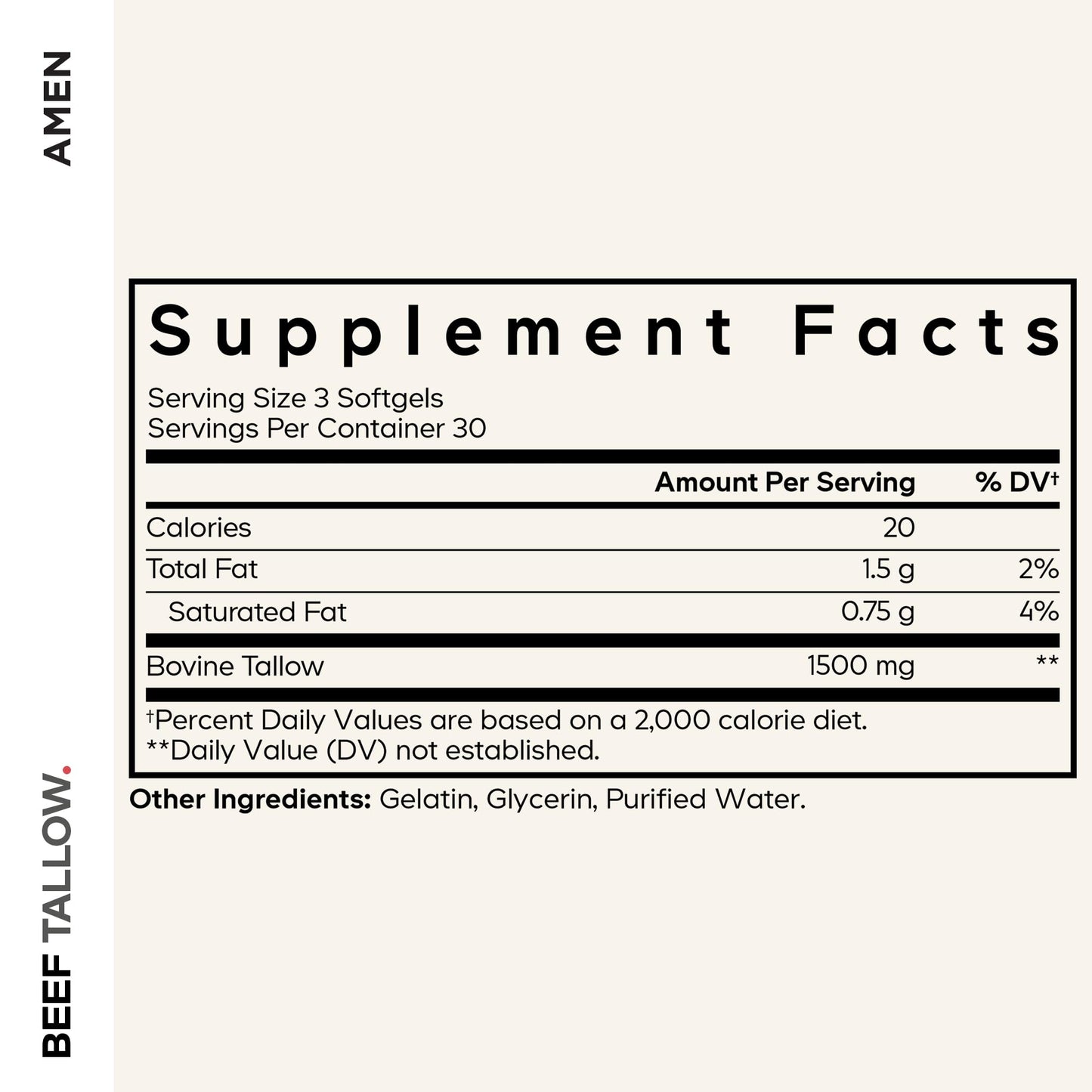 Amen Grass-Fed Beef Tallow Softgels, 90 Count