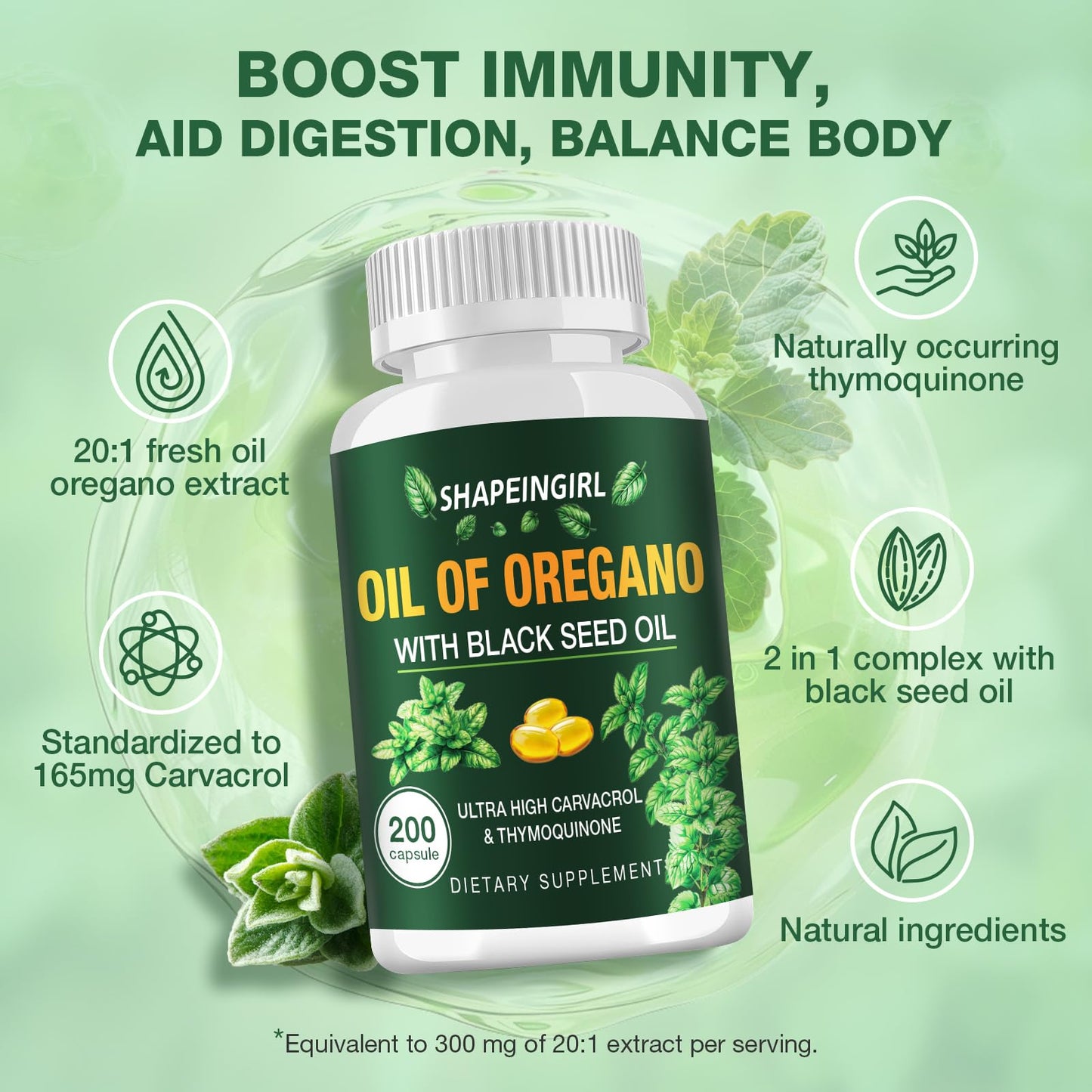 SHAPEINGIRL Oil of Oregano with Black Seed Oil Capsule, Organic Oregano Oil Supplement, 400 Capsules