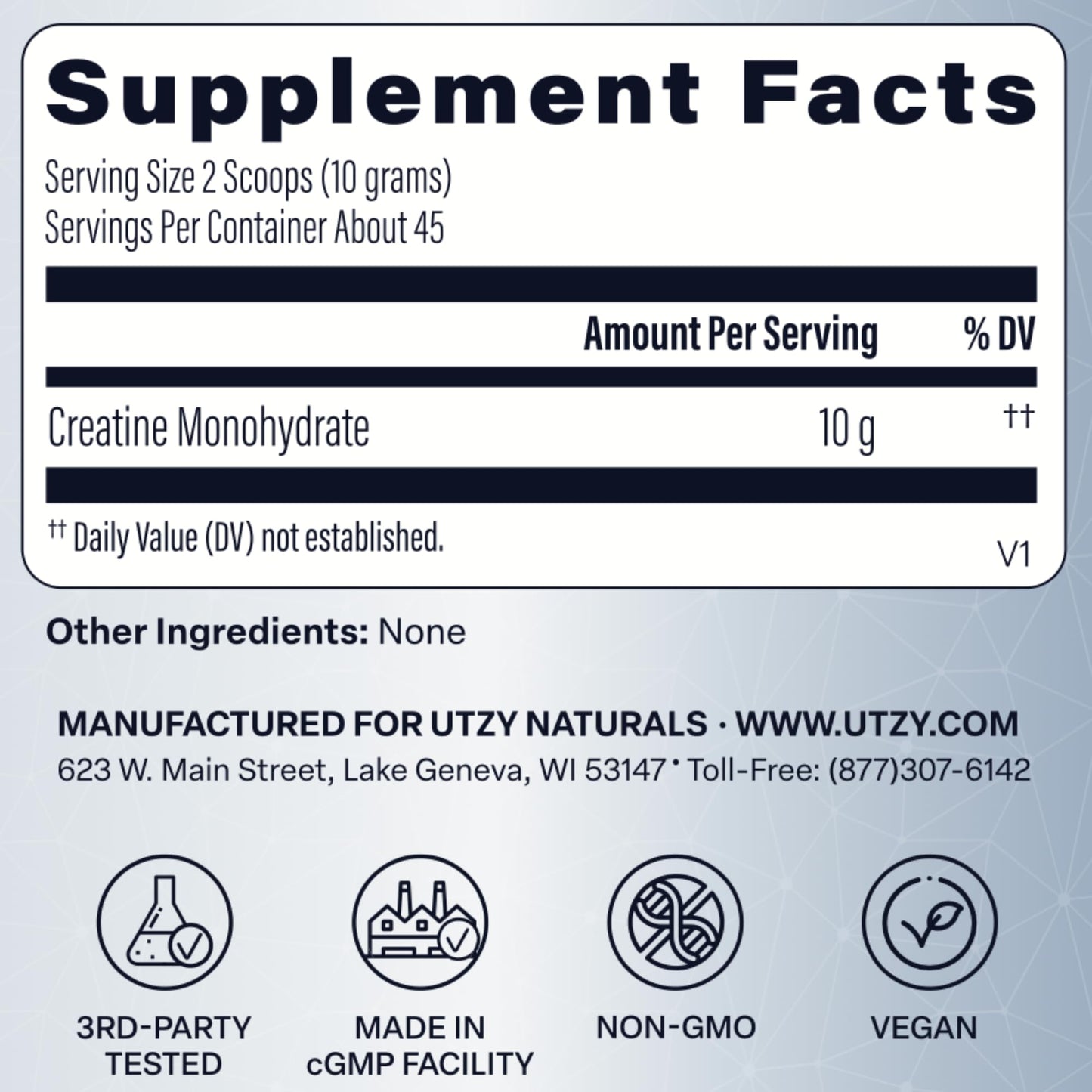Utzy Naturals CreatineIQ High Dose Creatine Powder for Brain Health – Unflavored Creatine Monohydrate – 16 oz