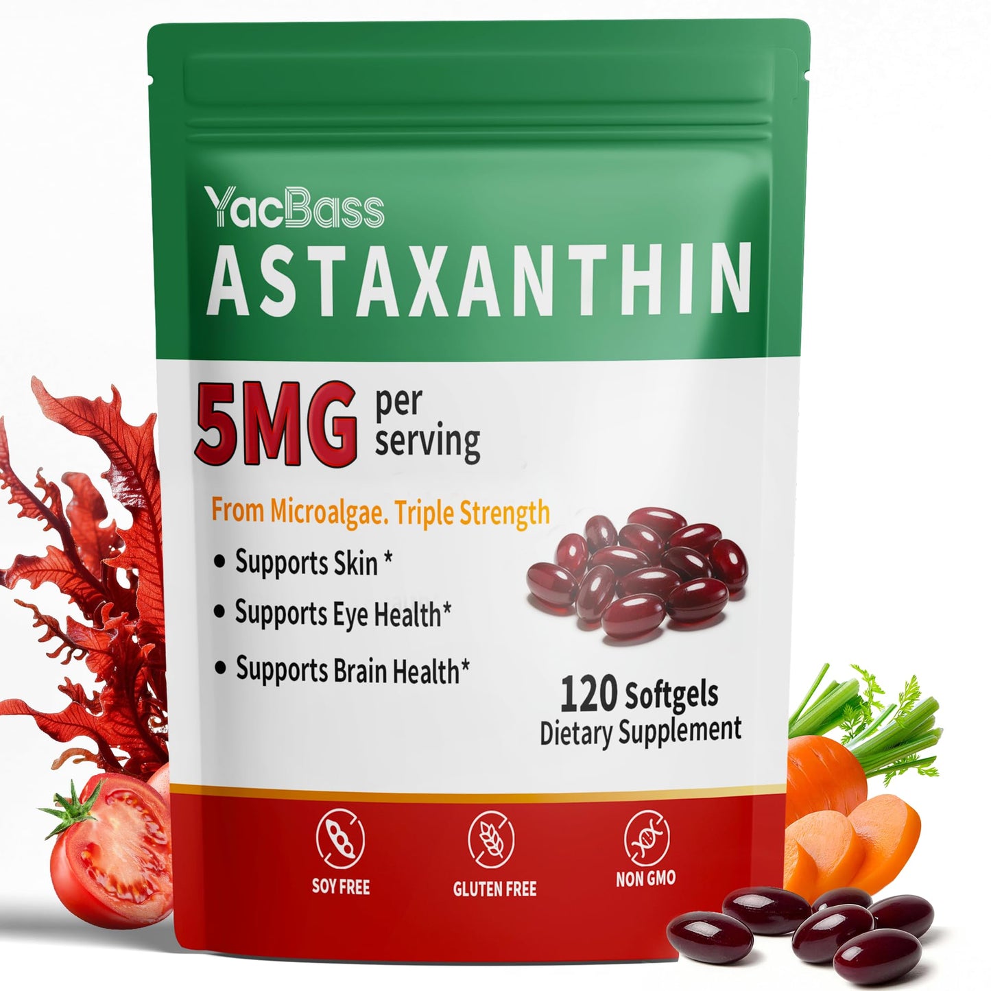 YacBass Astaxanthin 5mg Softgel, 120 Softgels