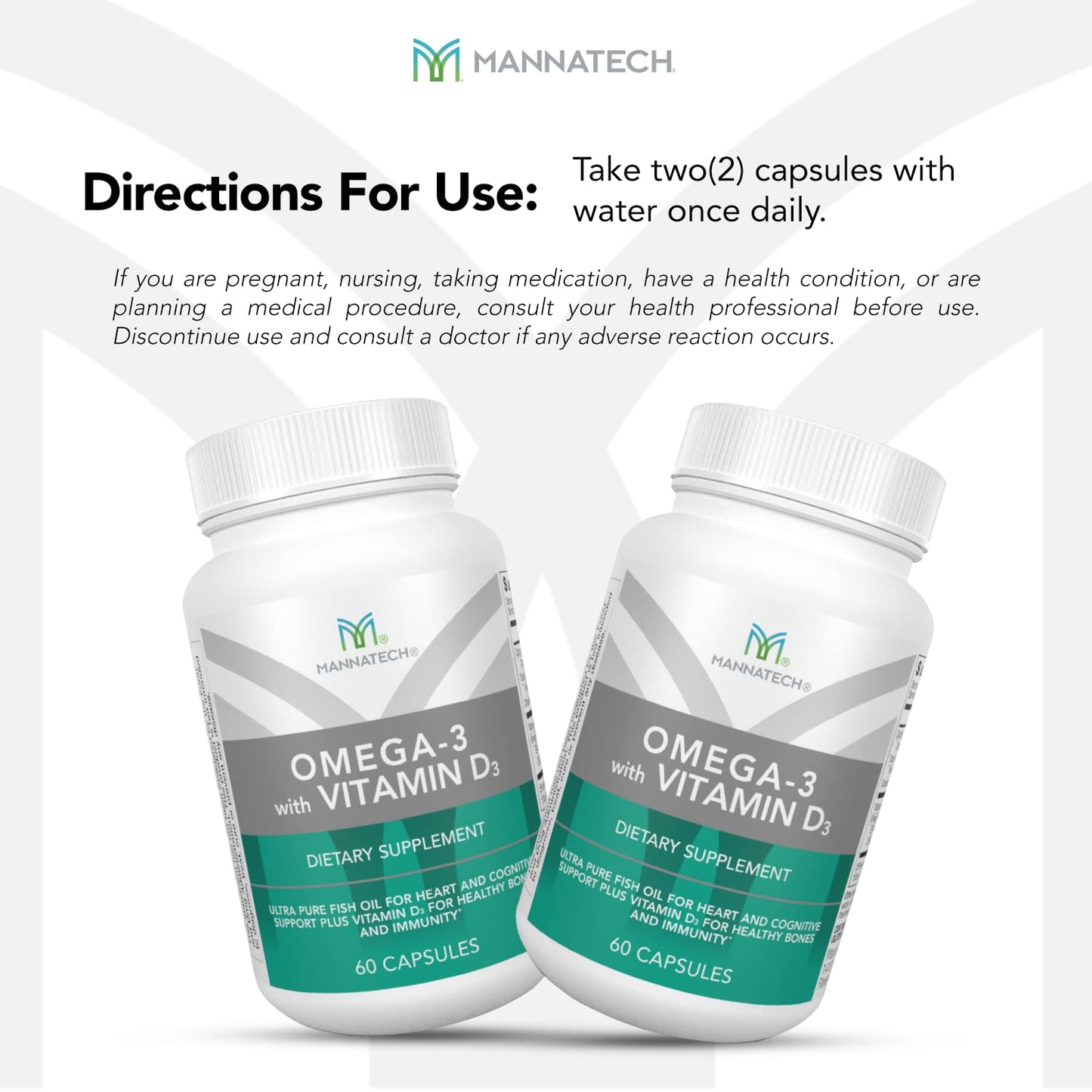 Mannatech Omega-3 with Vitamin D3 for Bone, Heart Health and Cognitive Support, 60 Capsules