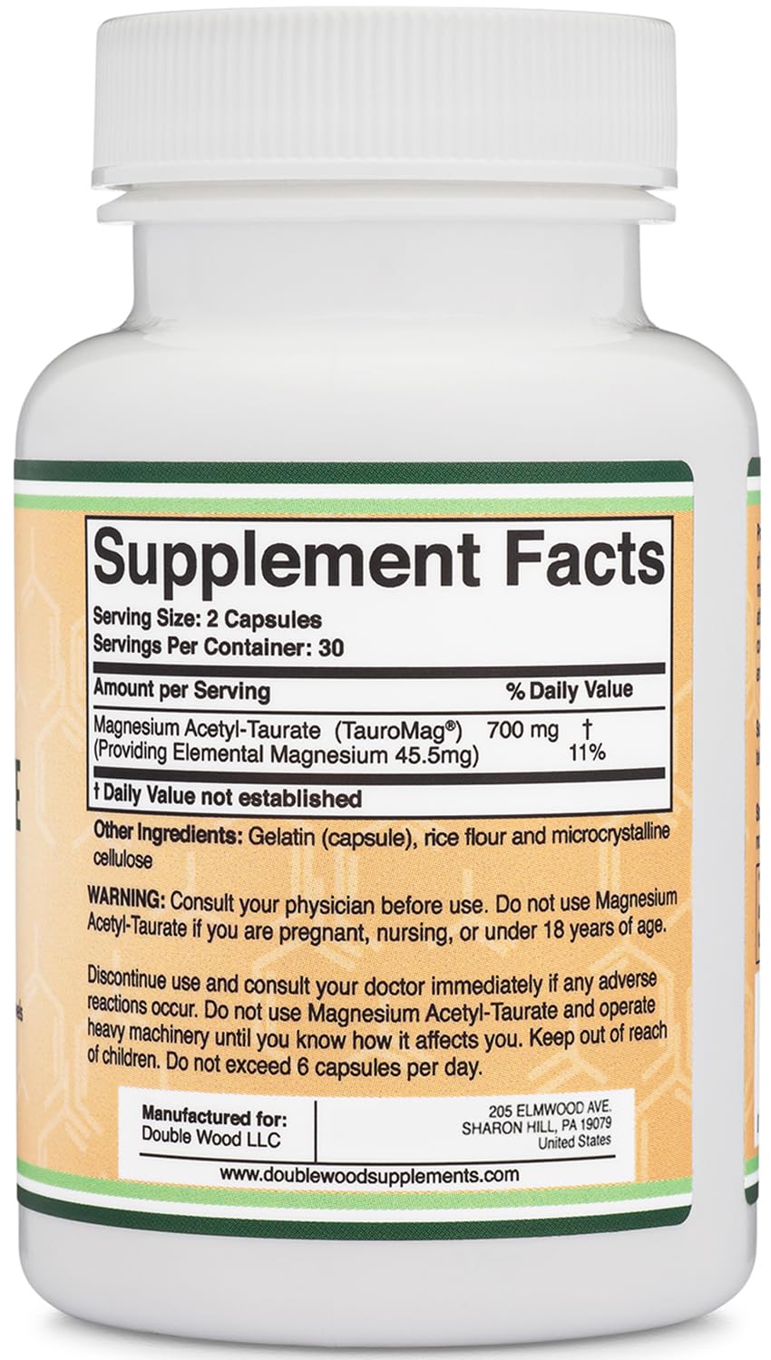 Double Wood Supplements Magnesium Acetyl-Taurate (ATA Mg, TauroMag) 350mg Capsules 60