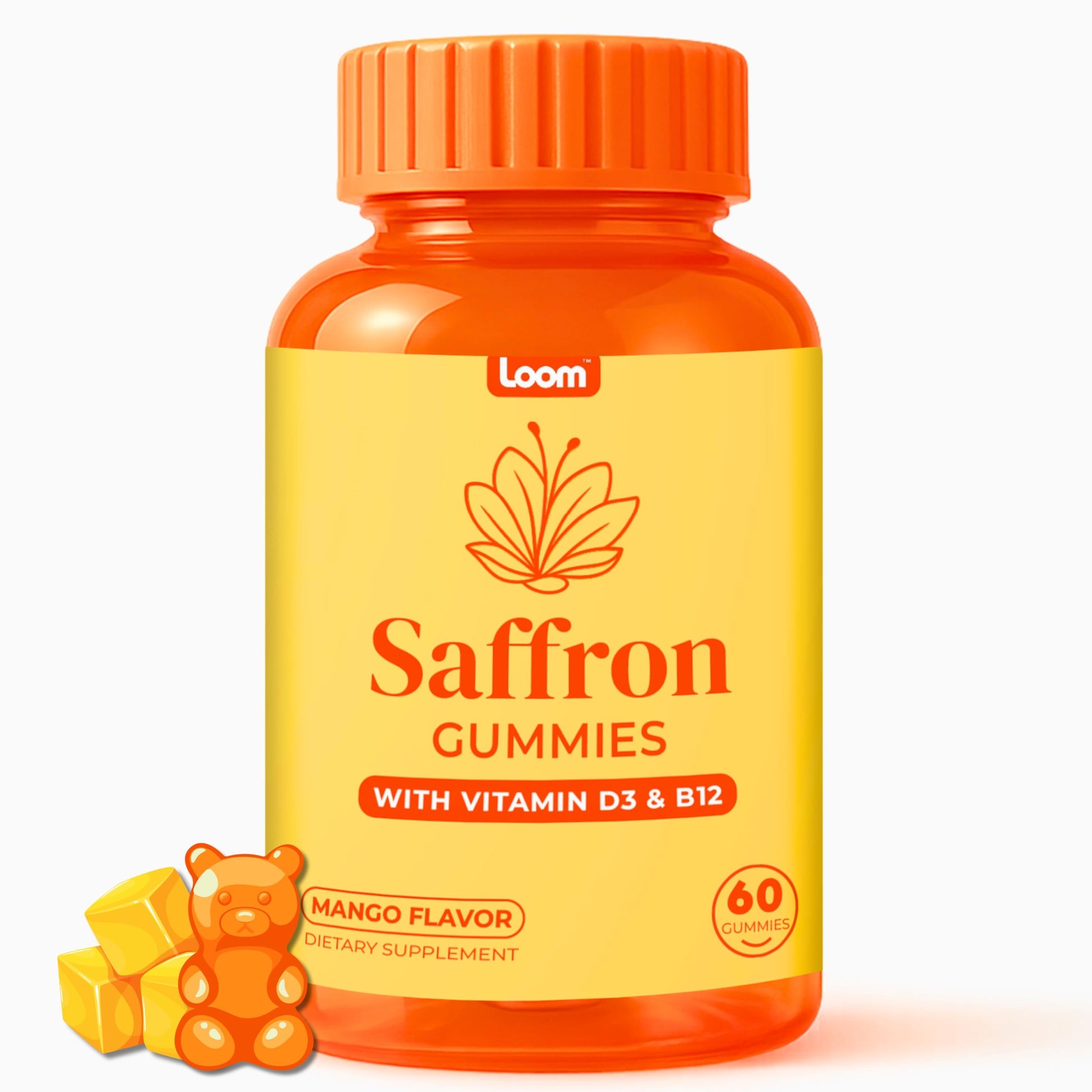 Loom Saffron Gummies with Vitamin D3 & B12 Gummy, 60 Count