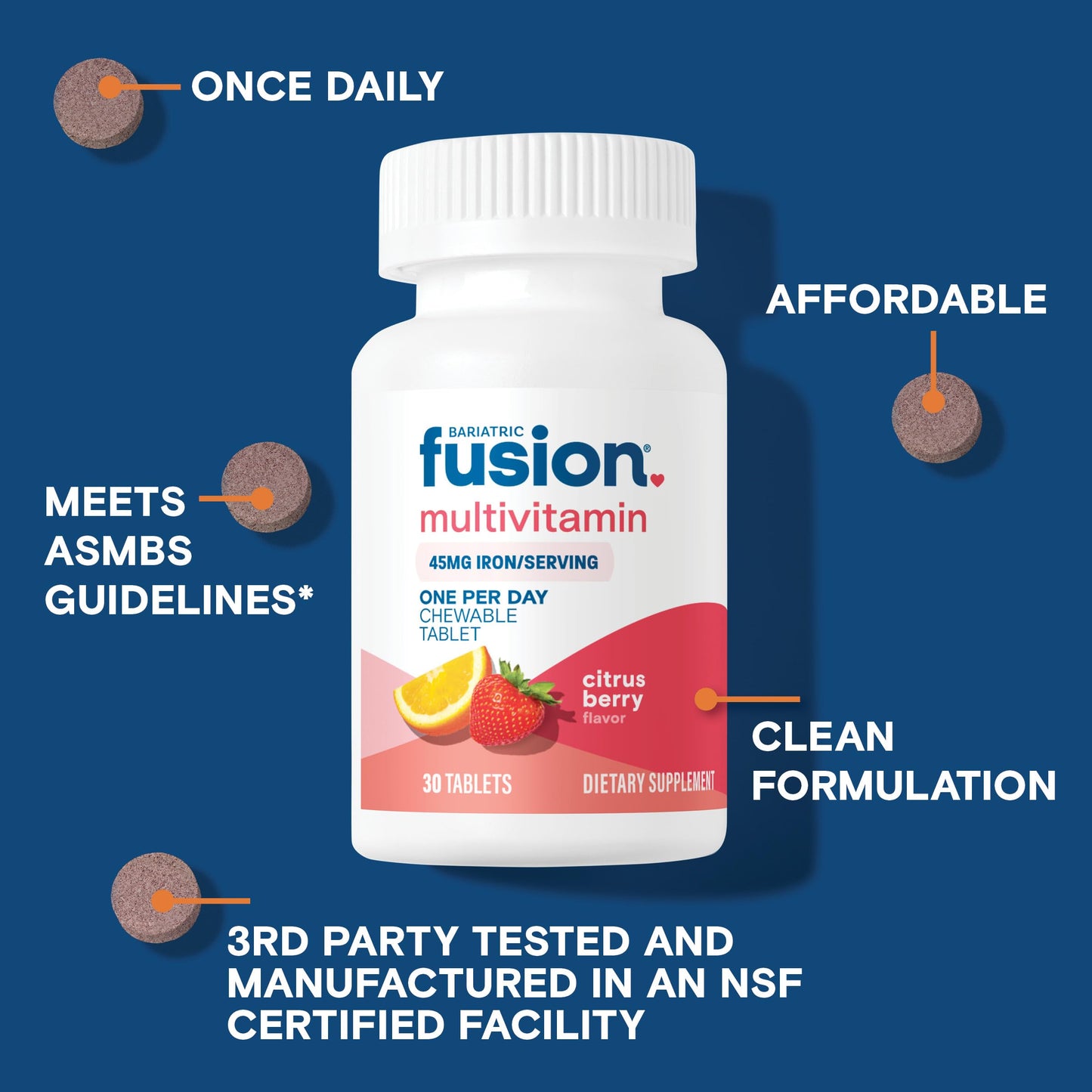 Bariatric Fusion One Per Day Bariatric Multivitamin with Iron Chewable, 30 Count