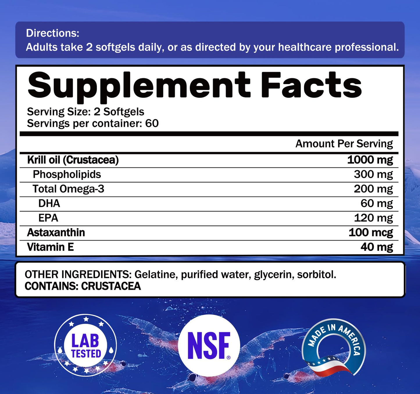 SEMAL Krill Oil 1000mg Omega-3 EPA DHA with Astaxanthin & Phospholipids Softgels, 120 Count