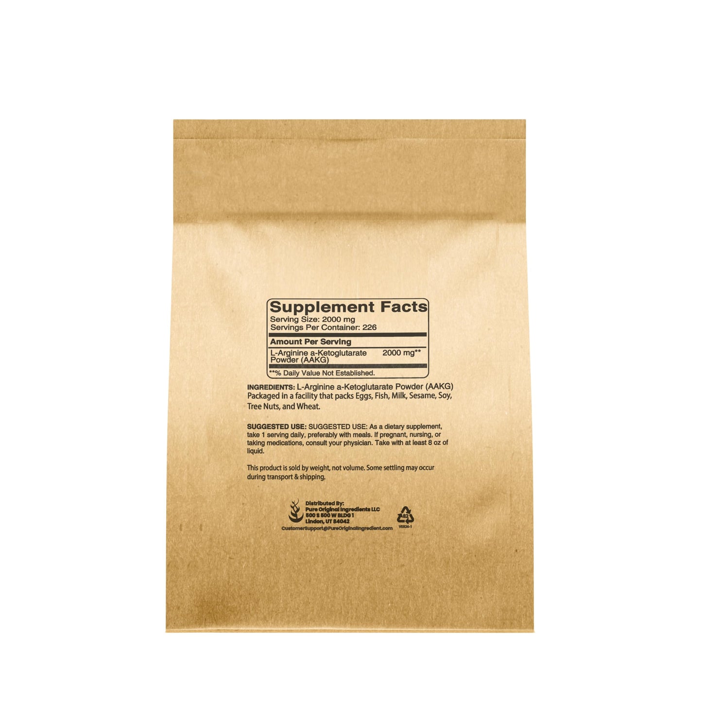 PURE ORIGINAL INGREDIENTS L-Arginine a-Ketoglutarate (AAKG) Powder, 16 Count