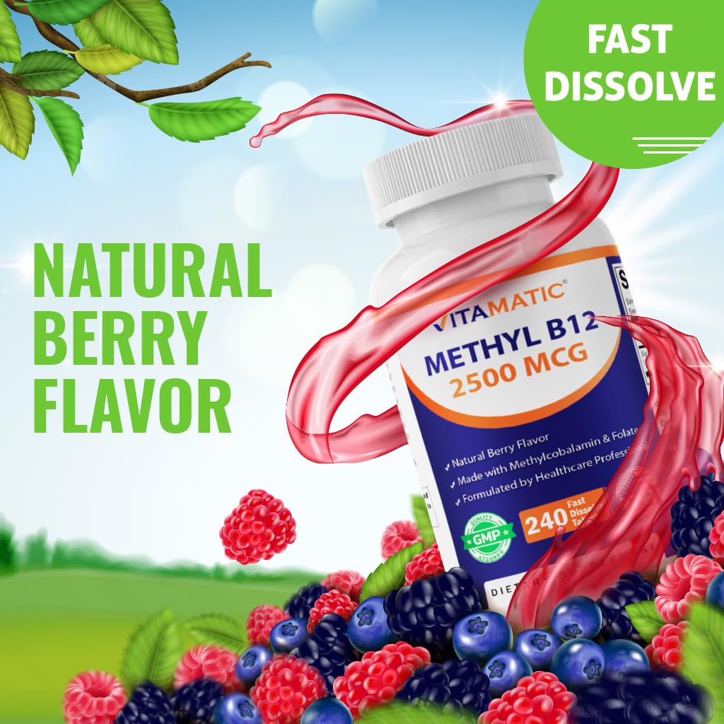 Vitamatic Methyl B12 2500 mcg with Folic Acid – Fast Dissolve Tablets, 240 Count