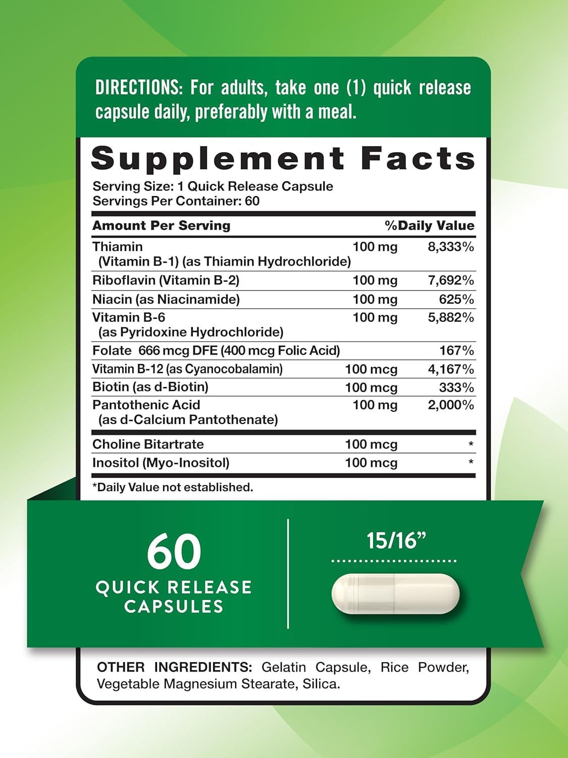 Nature's Truth High Potency Balanced B-100 B-Complex Quick Release Capsules, 60 Capsules
