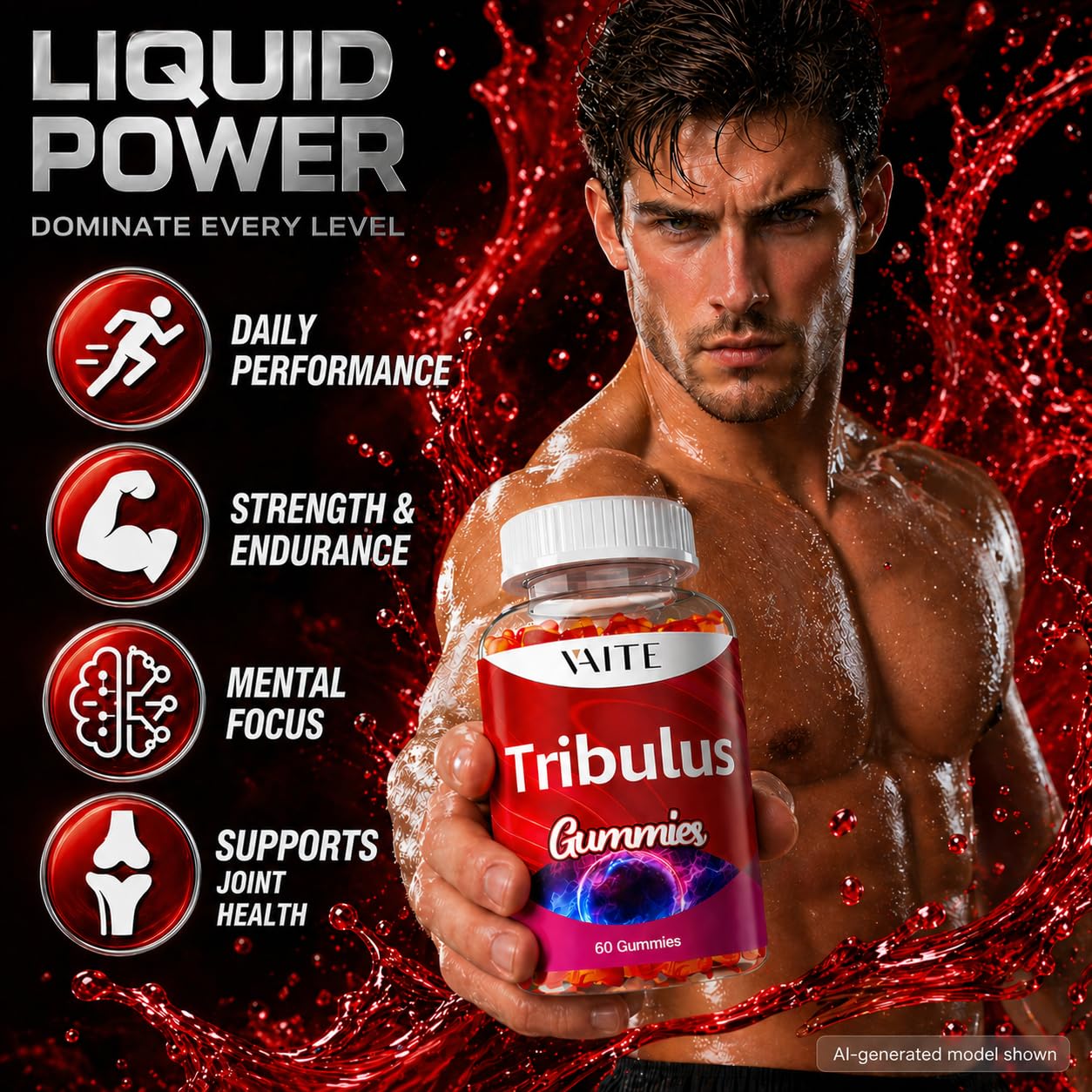 VAITE Tribulus Terrestris Gummies 1000 mg, 60 Count